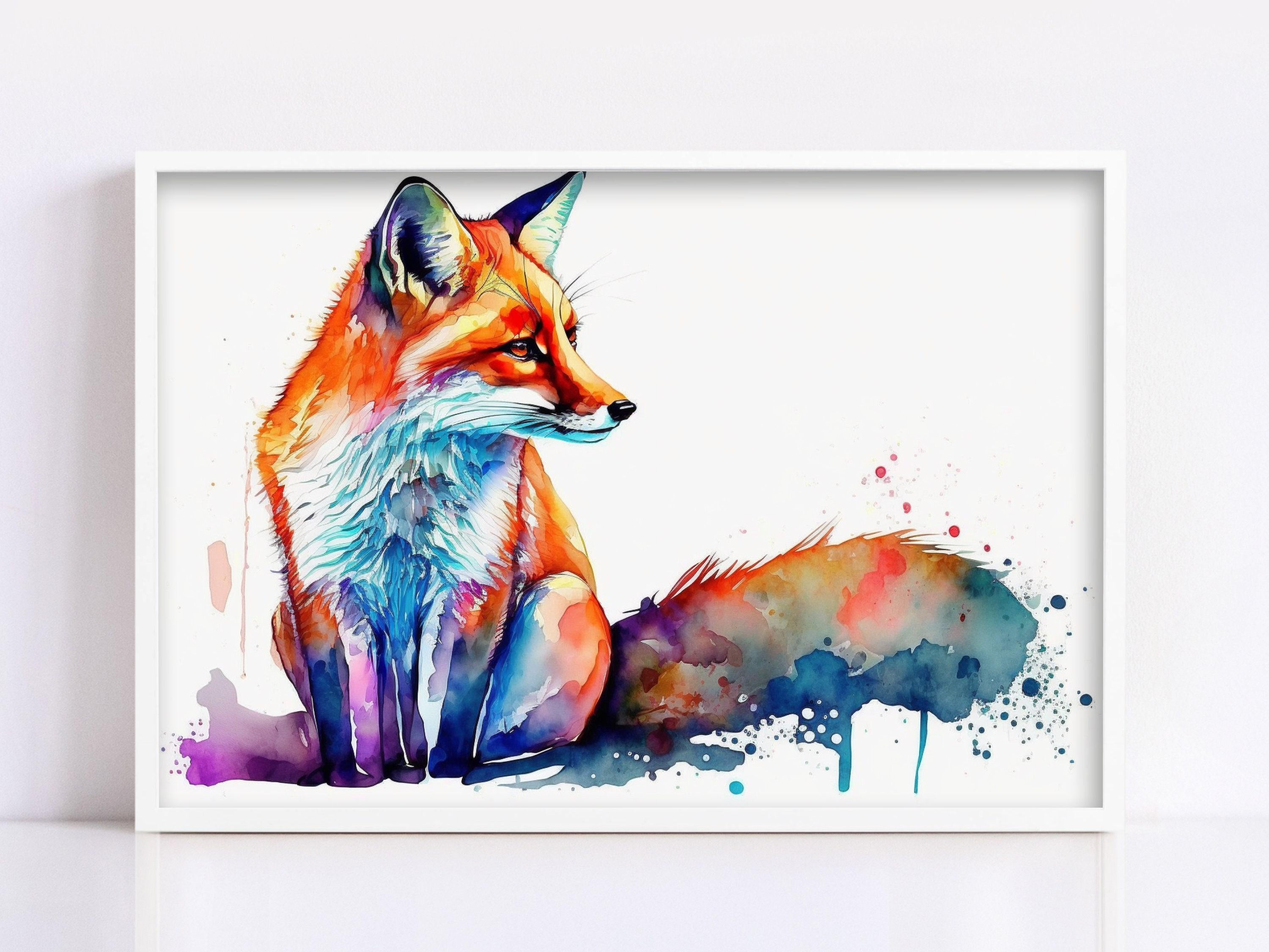 Fox Elegance: Watercolor Fox Wall Art Print, Giclee Print on Canvas, Artist Paper, Watercolor Paper, Available in Extra Large Sizes