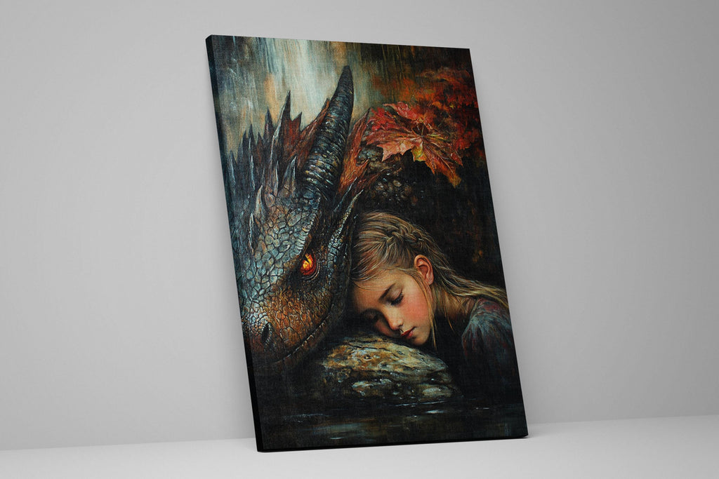 a painting of a girl and a dragon