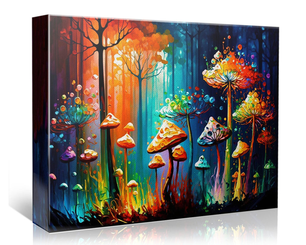 Psychedelic Mushroom Art - Magic Mushrooms Canvas | Glowing Trip Painting Print
