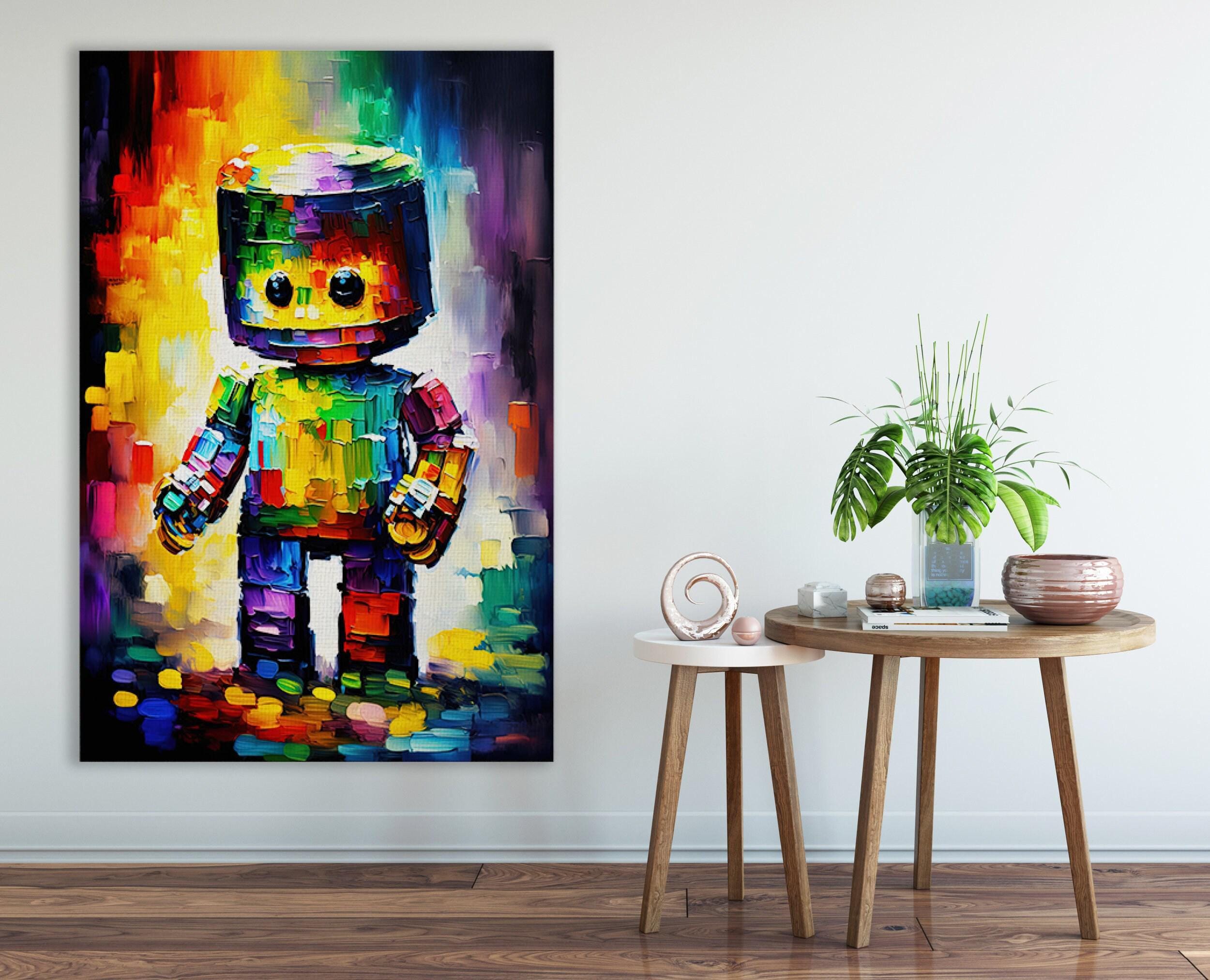 Cute Robot Art - Kids Robot Painting | Whimsical Nursery Room Decor Print