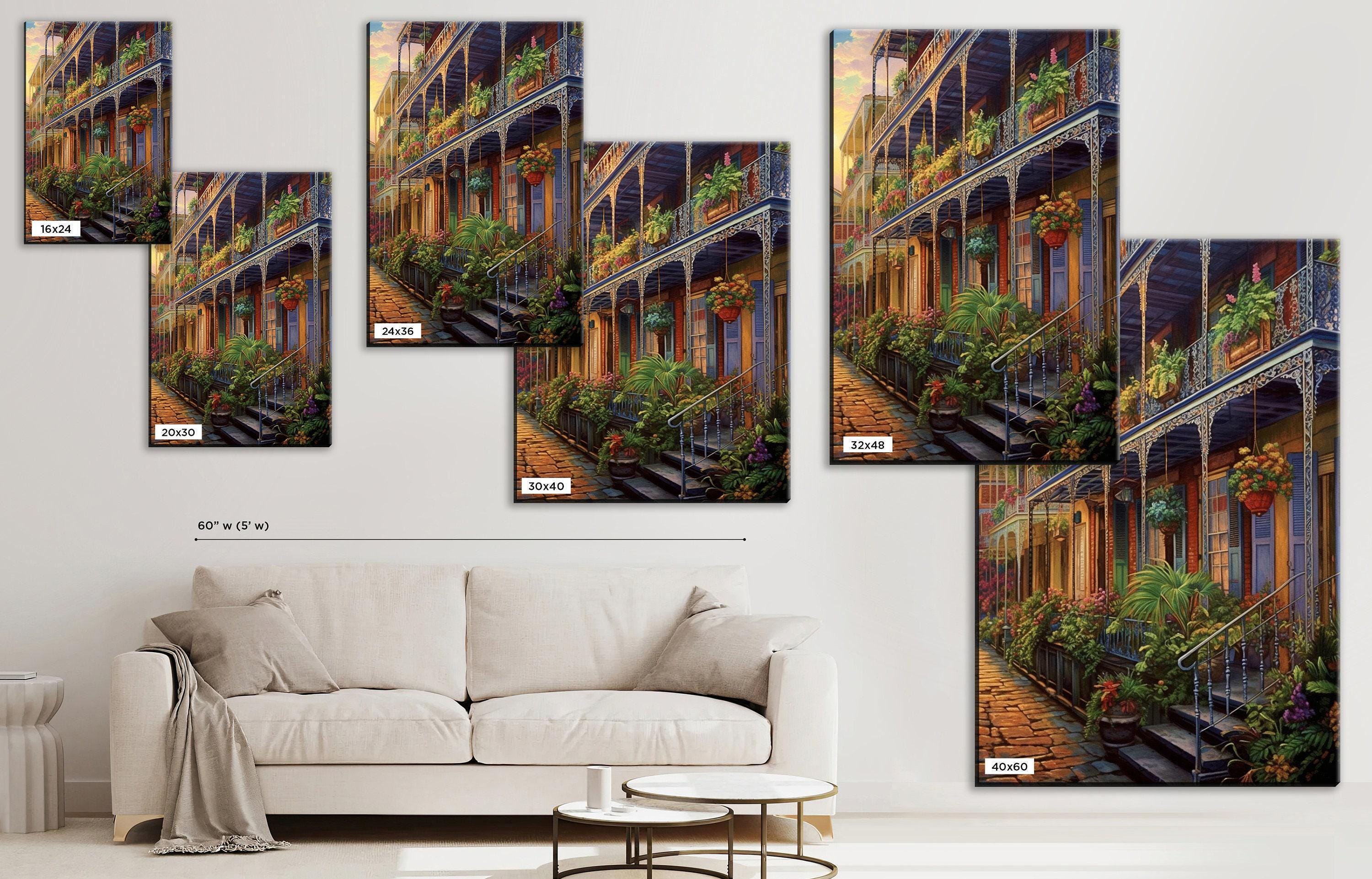 New Orleans Canvas Art – French Quarter Painting on Large Framed Canvas with Wood Frame