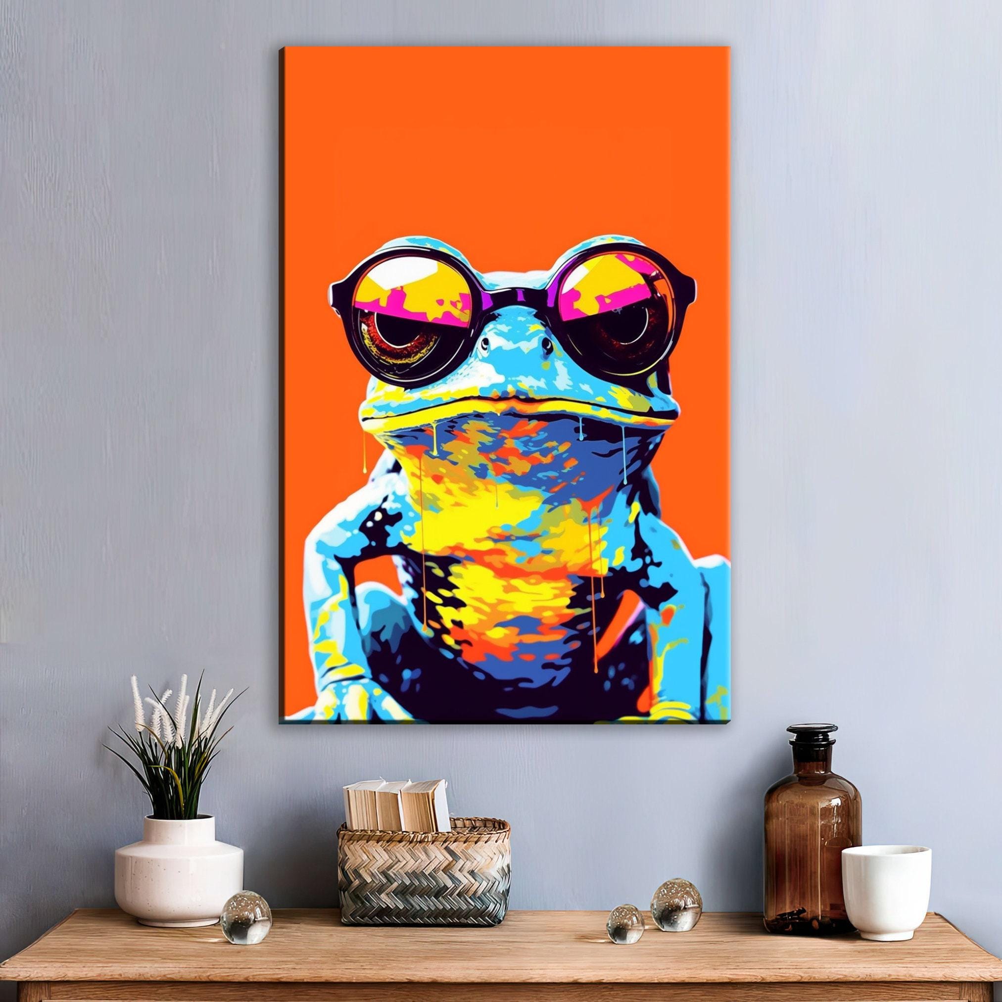 Hipster Frog Canvas – Large Gallery Wrapped Canvas Print with Funny Frog Art