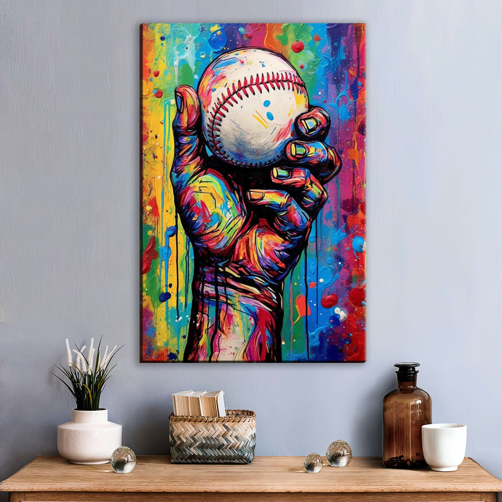 Baseball Canvas Art - Hand Holding Baseball Print | Classic Sports Wall Decor