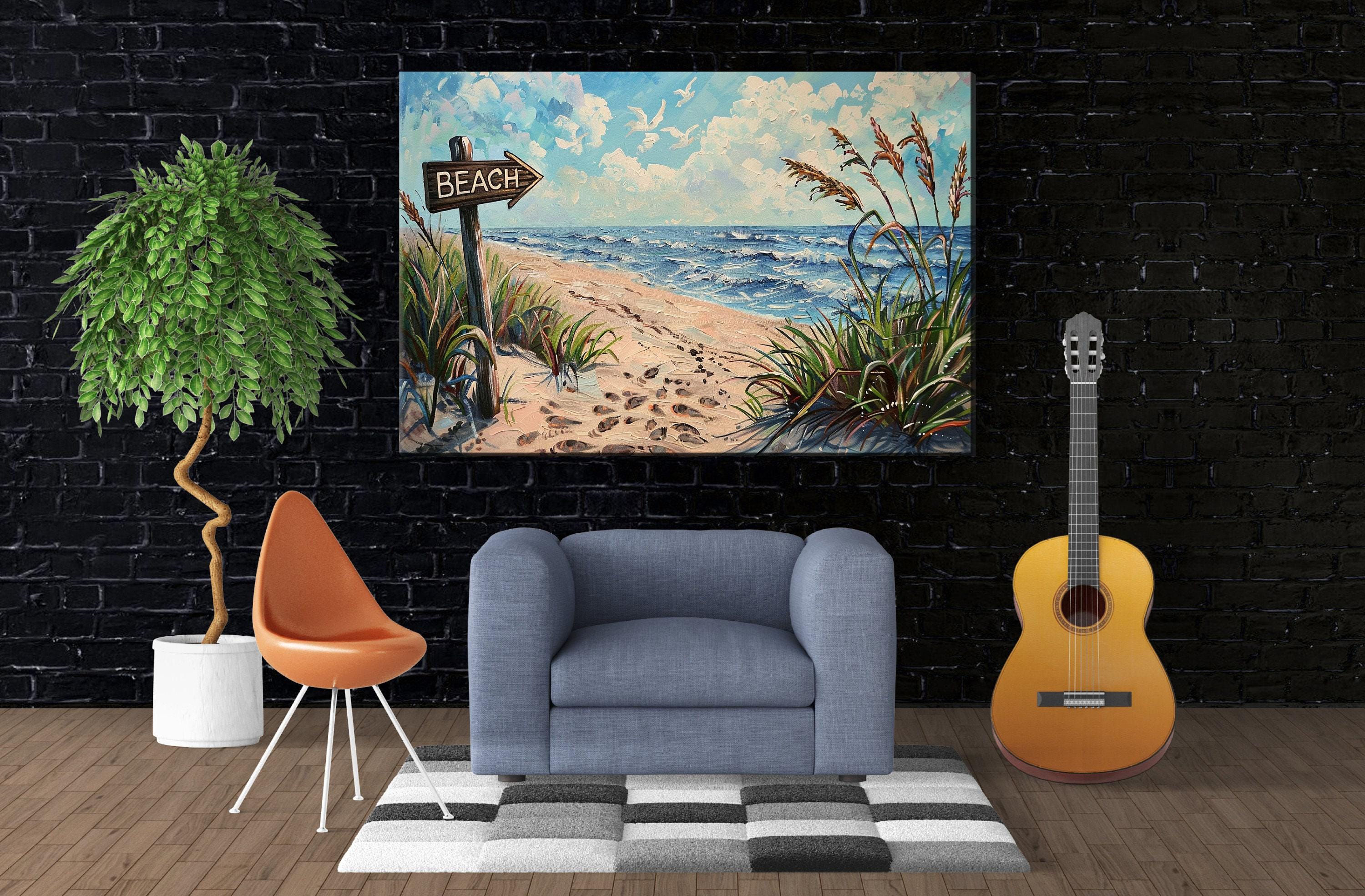 Beach Sign Wall Art – Coastal Wall Art on Gallery Wrapped Canvas, Large Sandy Shore Picture
