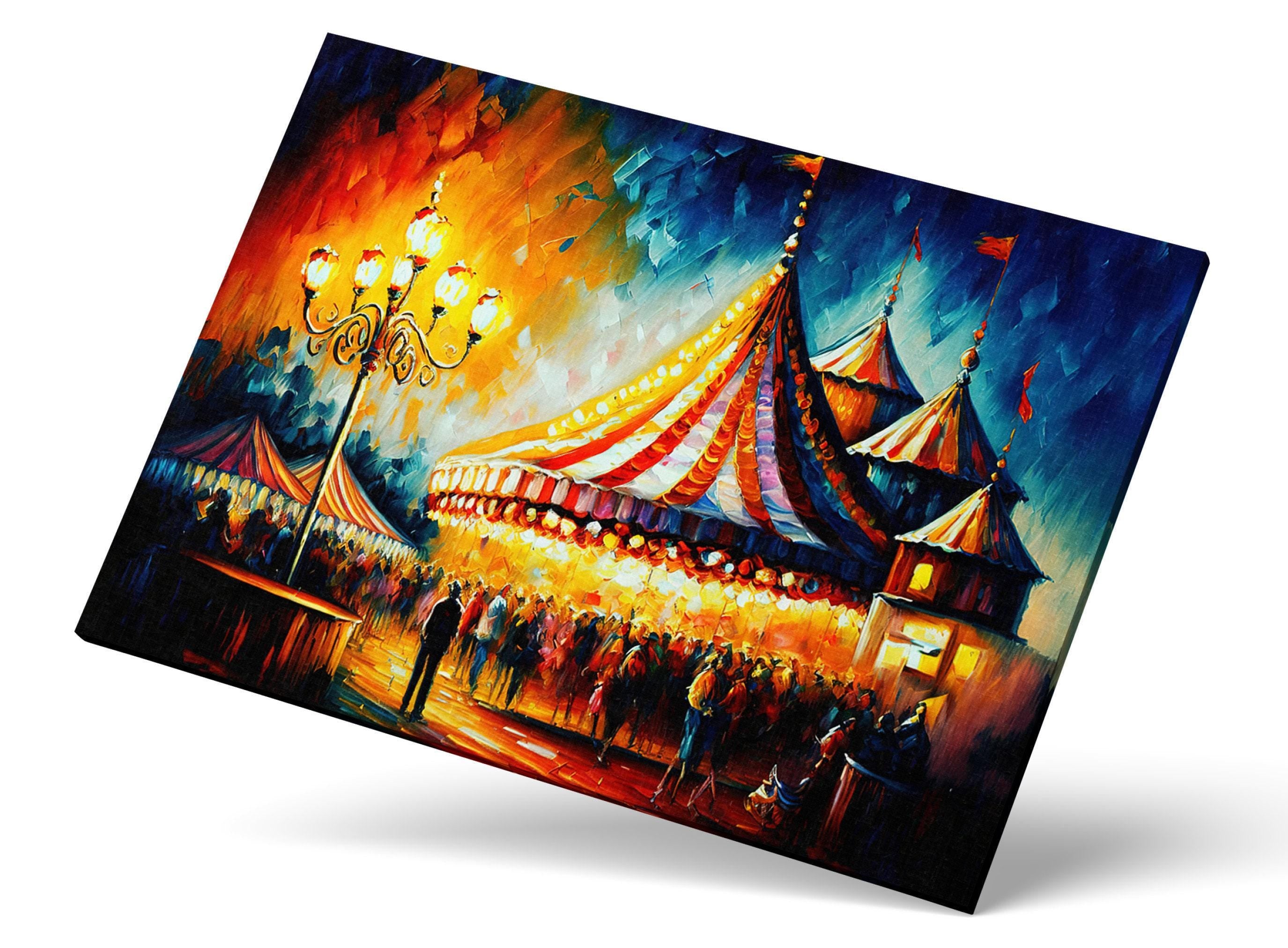 Circus Scene Canvas Art - Large Vintage Carnival Print With Wooden Frame
