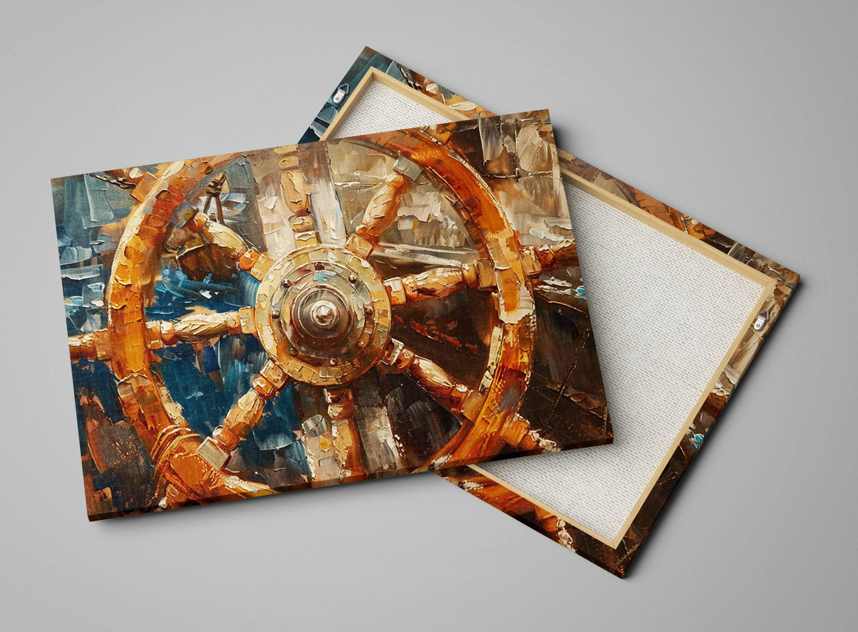 Vintage Ship Wheel Art – Large Gallery Wrapped Canvas | Nautical Heritage Wall Decor