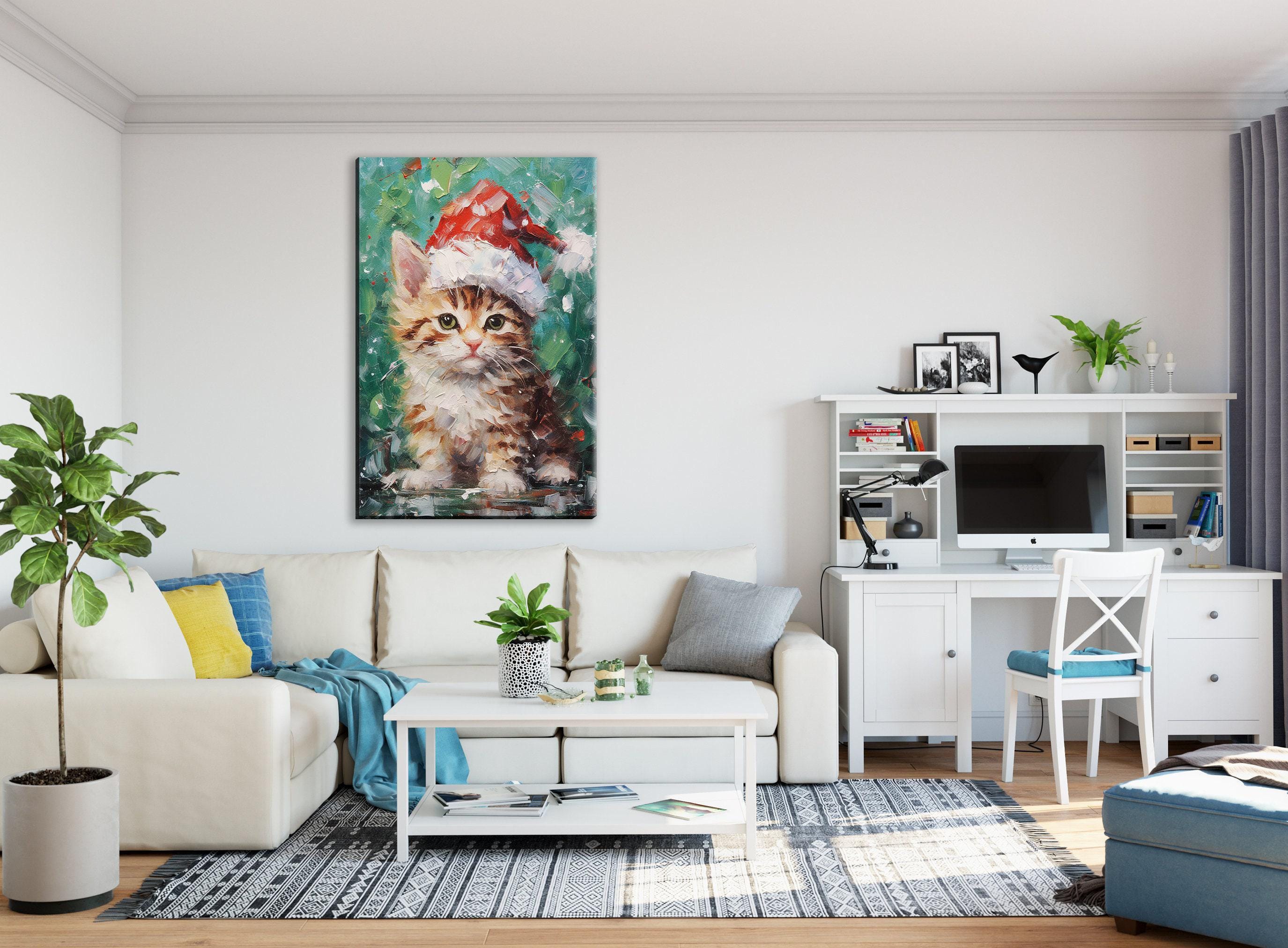 Christmas Cat Canvas - Cute Christmas Kitten Art on Gallery Wrapped Canvas Print