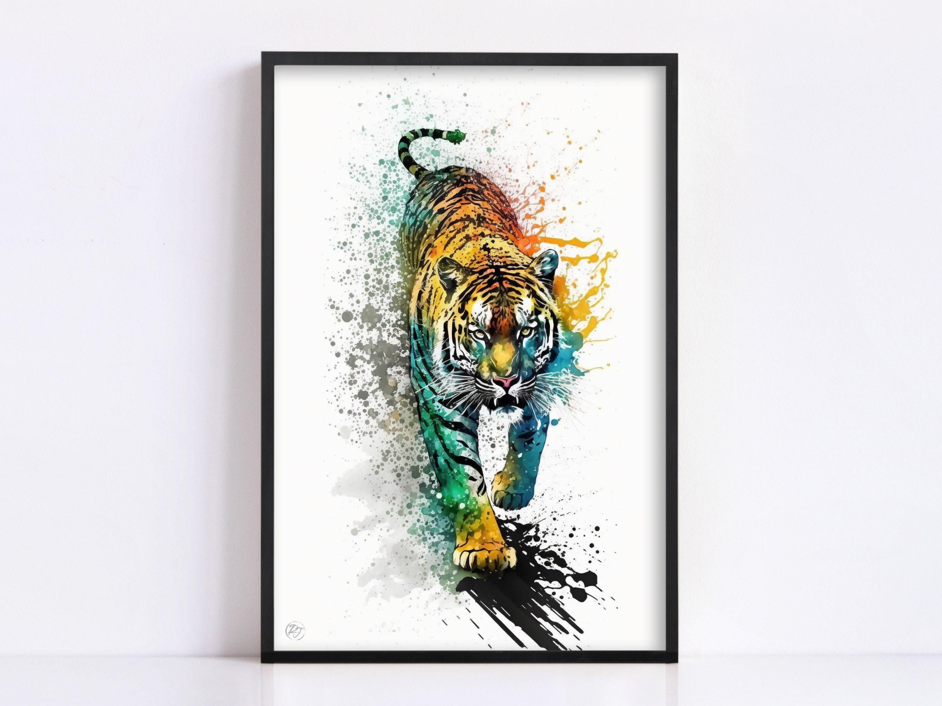 Wildlife Majesty: Tiger Watercolor Painting, Giclee Print on Canvas, Artist Paper, Watercolor Paper, Available in Extra Large Sizes