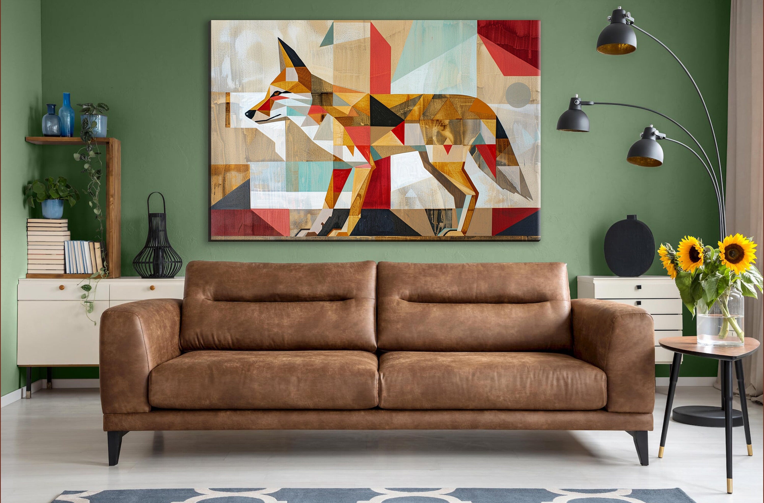 Mid-Century Coyote Art – Extra Large Gallery Wrapped Canvas with Wood Frame