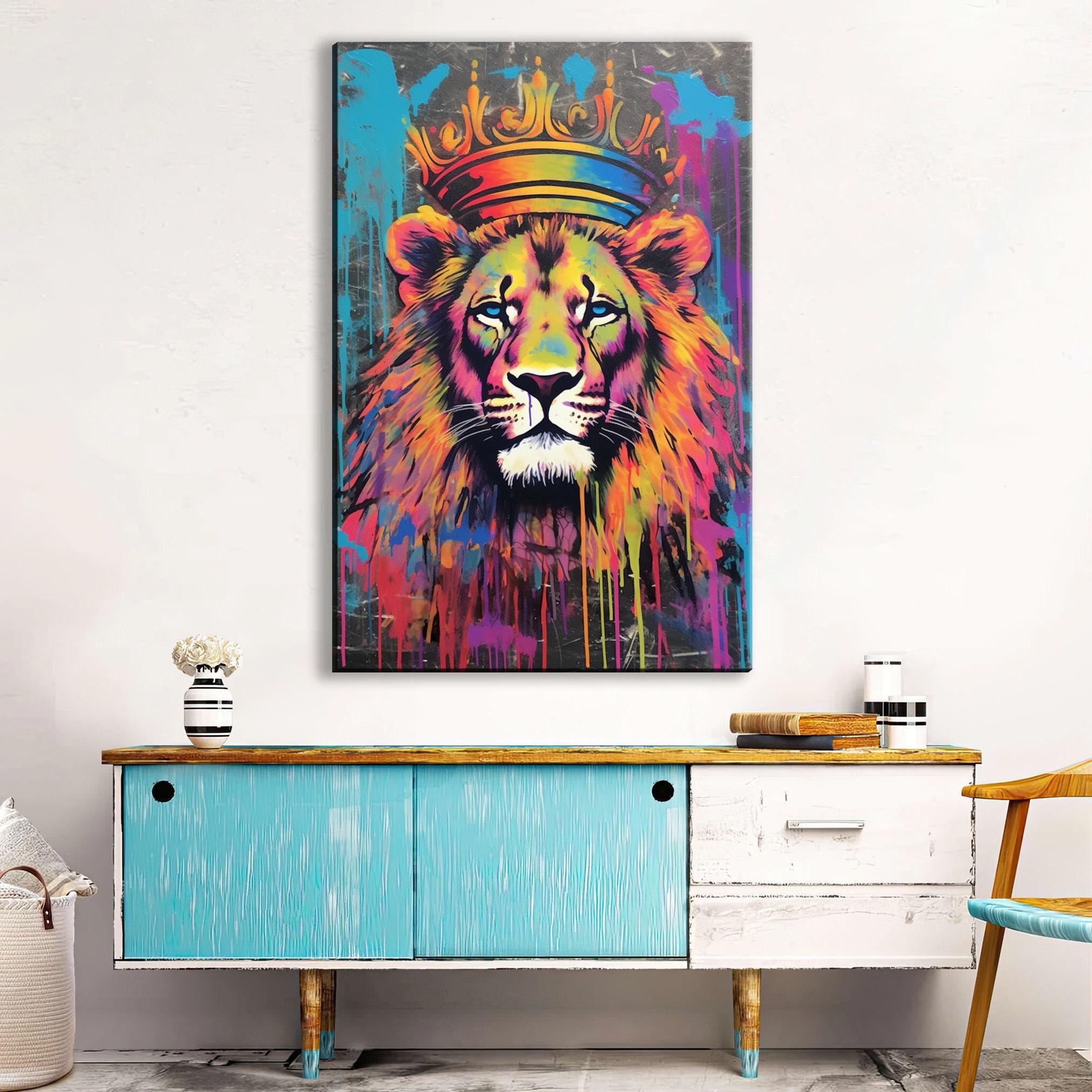 Lion Canvas Wall Art – Large Canvas Art | Spraypaint Graffiti Urban Wall Decor