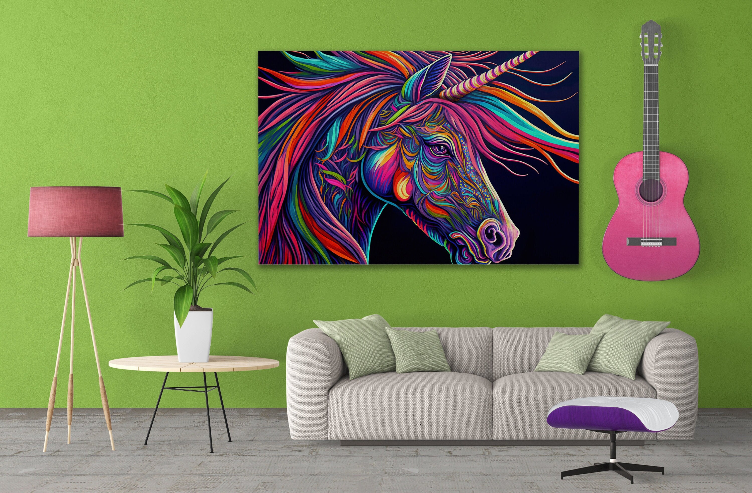 Unicorn Canvas Art – Colorful Abstract Painting | Nursery Wall Decor, Kids Room Art