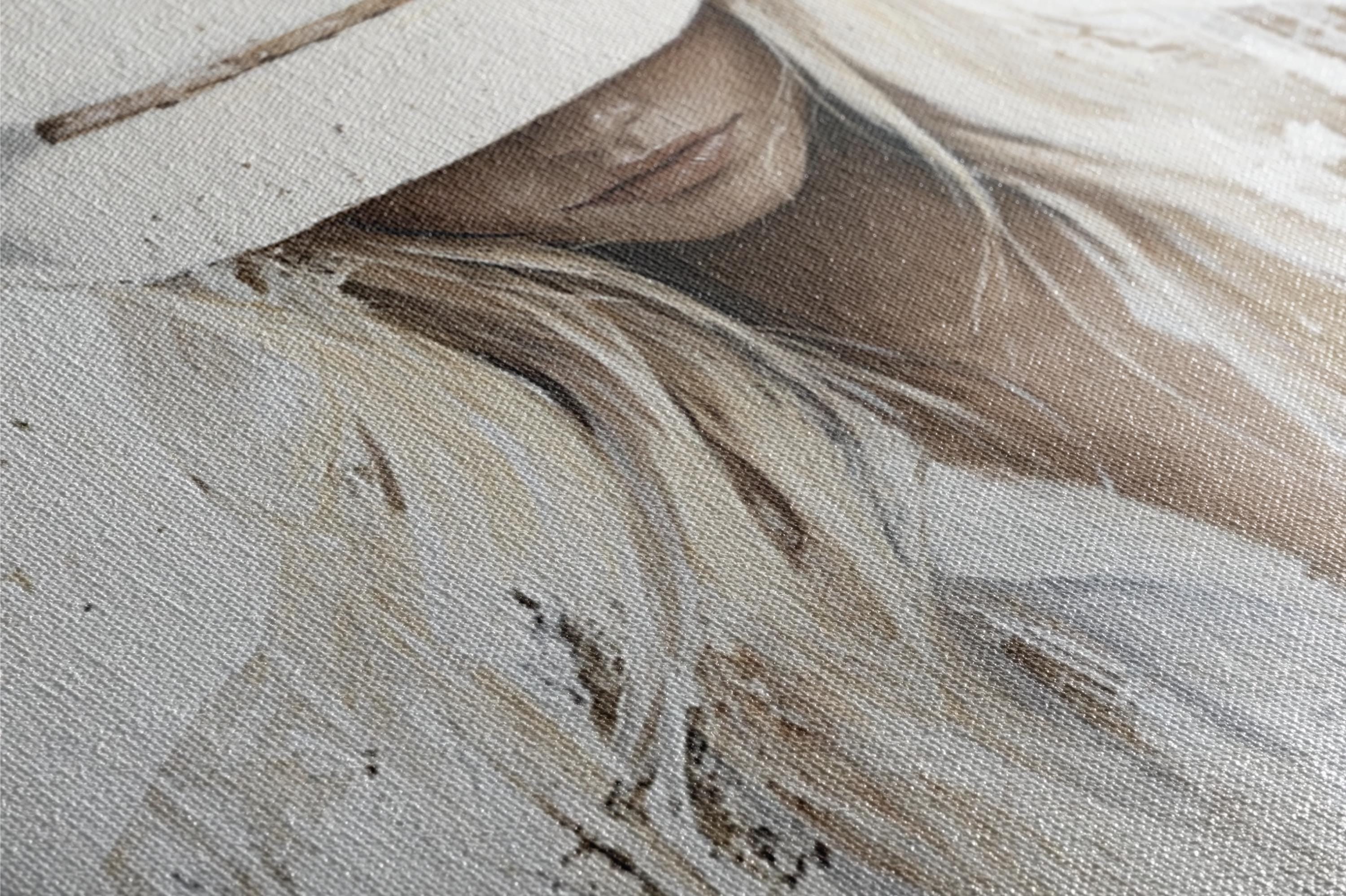a close up of a painting of a woman wearing a hat