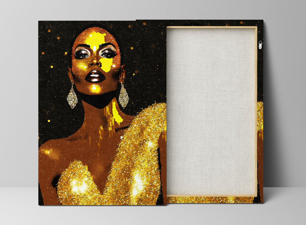 Black Woman Canvas – African American Art | Black And Gold Giclee Print, Vibrant Wall Decor