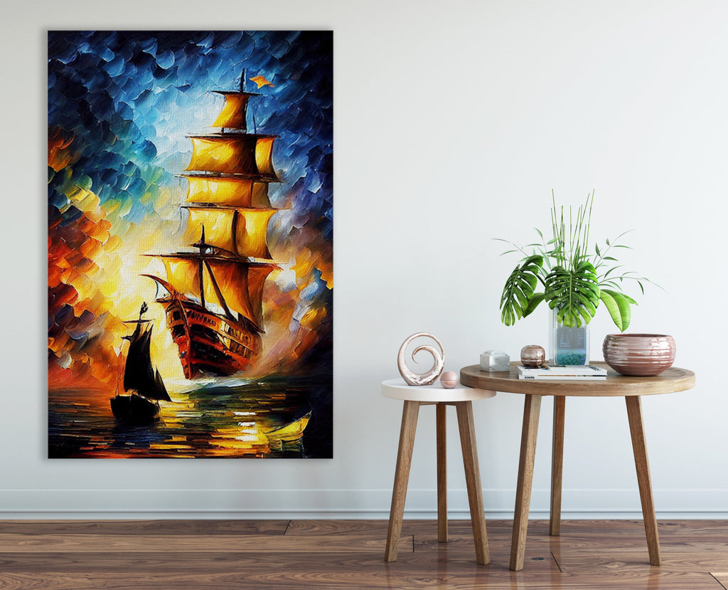 Pirate Ship Canvas Art – High Quality Oil Painting Print on Wooden Frame