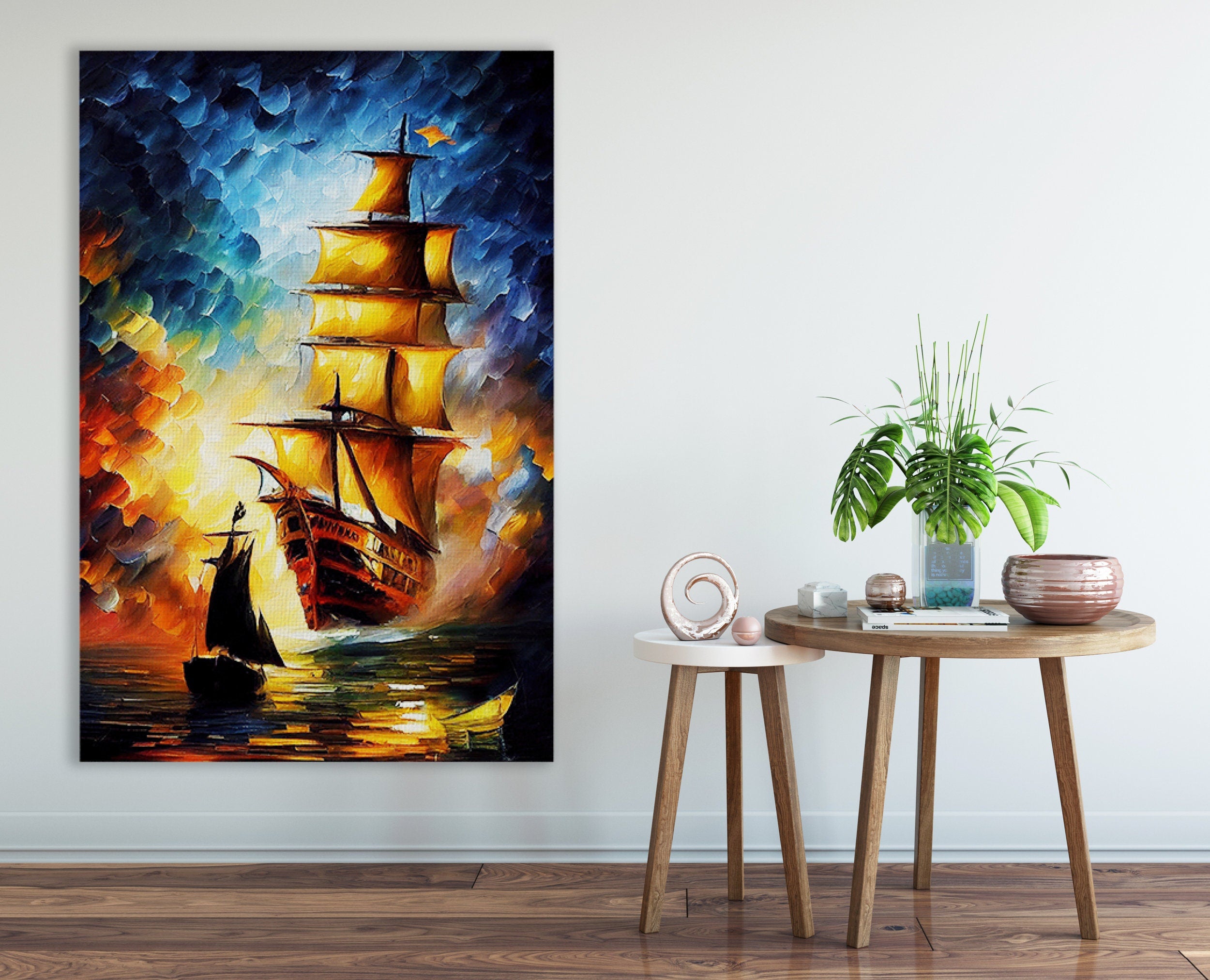 Pirate Ship Canvas Art – High Quality Oil Painting Print on Wooden Frame