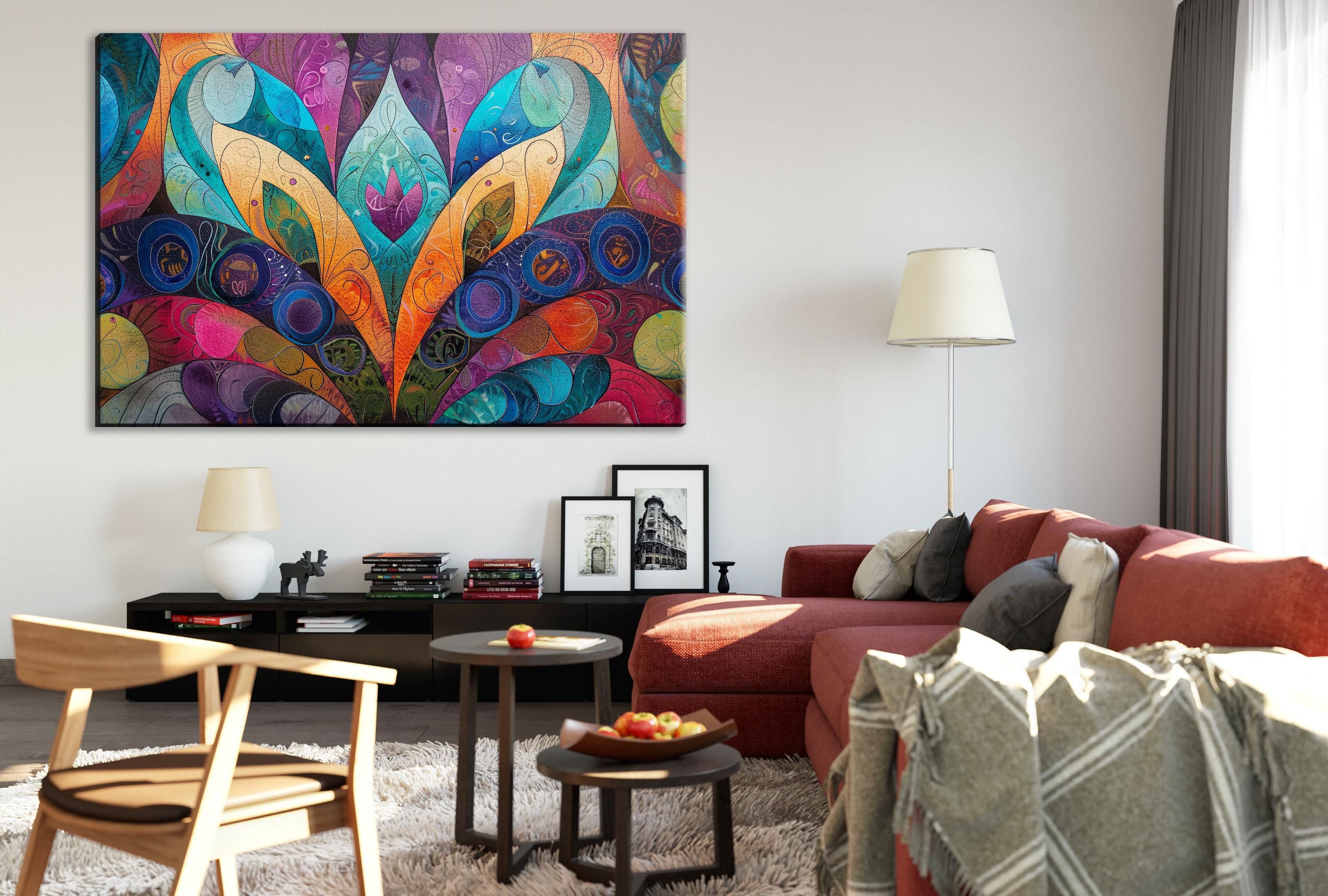 Bohemian Wall Art - Boho Flower Canvas on Gallery Wrapped Canvas | Large Vibrant Print