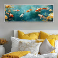 a painting of a group of koi fish swimming in a pond