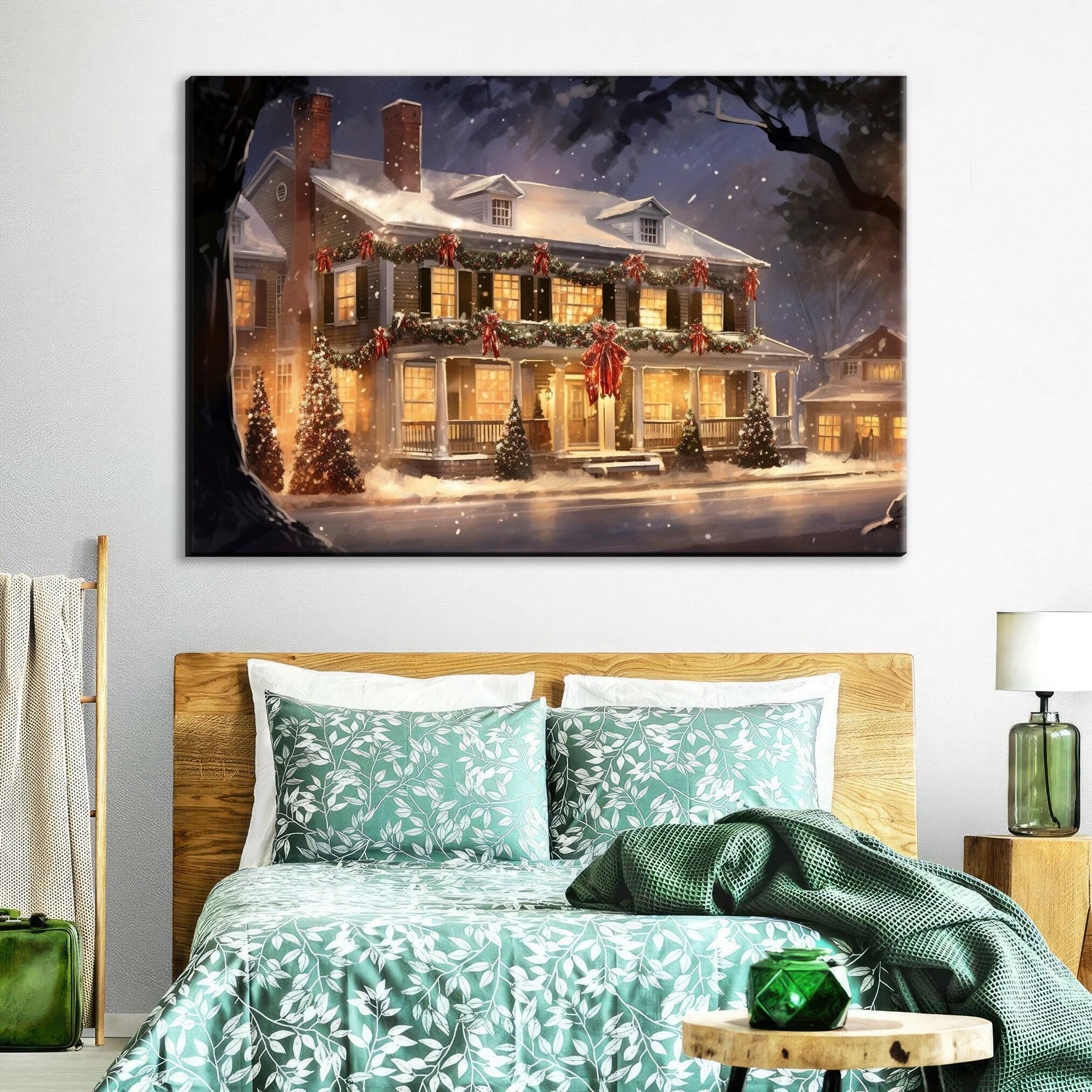 Cozy Christmas House Print - Holiday Wall Art on Gallery Wrapped Canvas, Extra Large Sizes