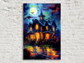 Halloween Haunted House Art – Large Canvas Wall Art | Spooky Home Decor, Gallery Wrapped