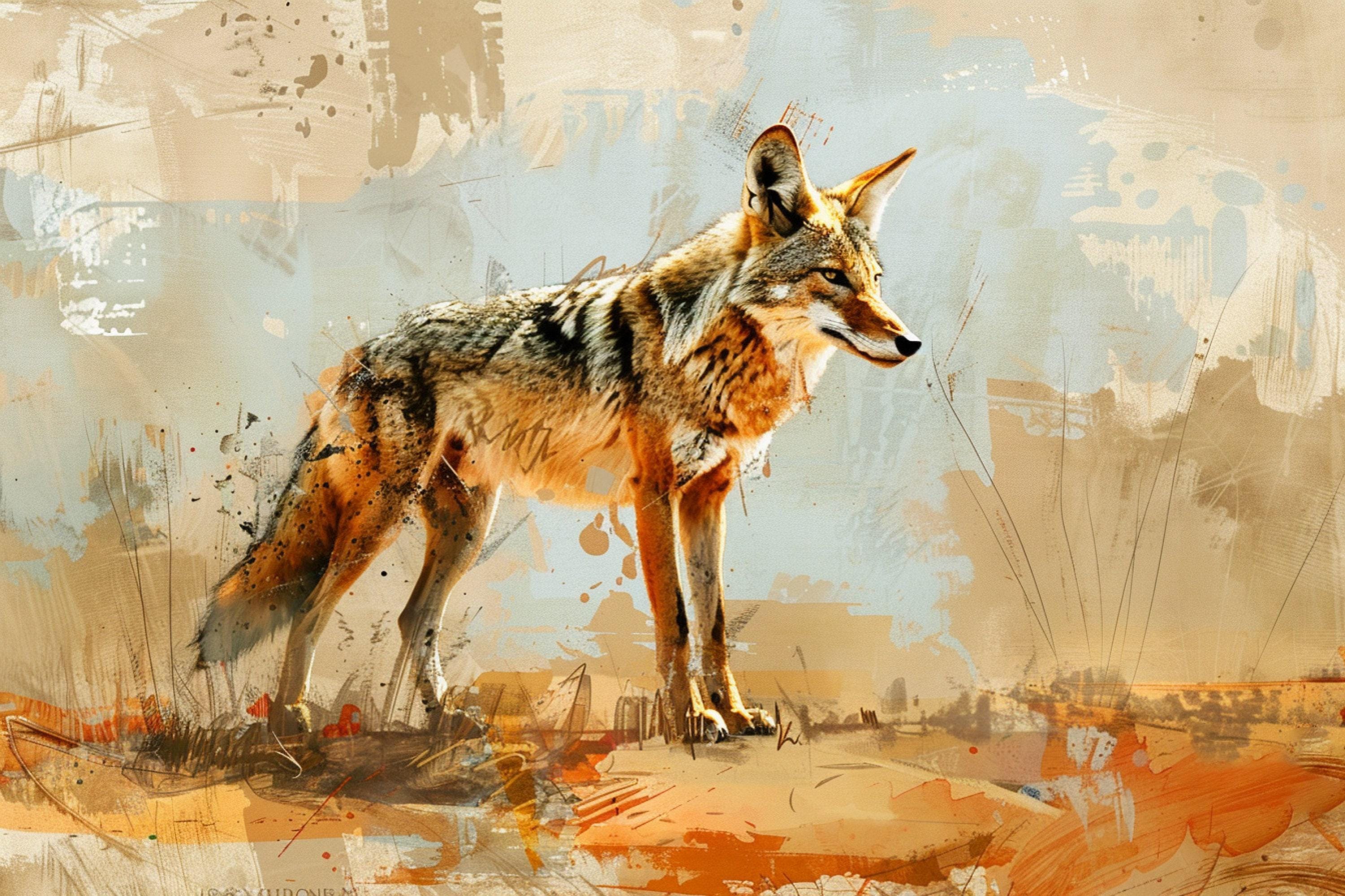 Texas Ranch Wall Art – Minimalist Coyote Print on Extra Large Gallery-Wrapped Canvas