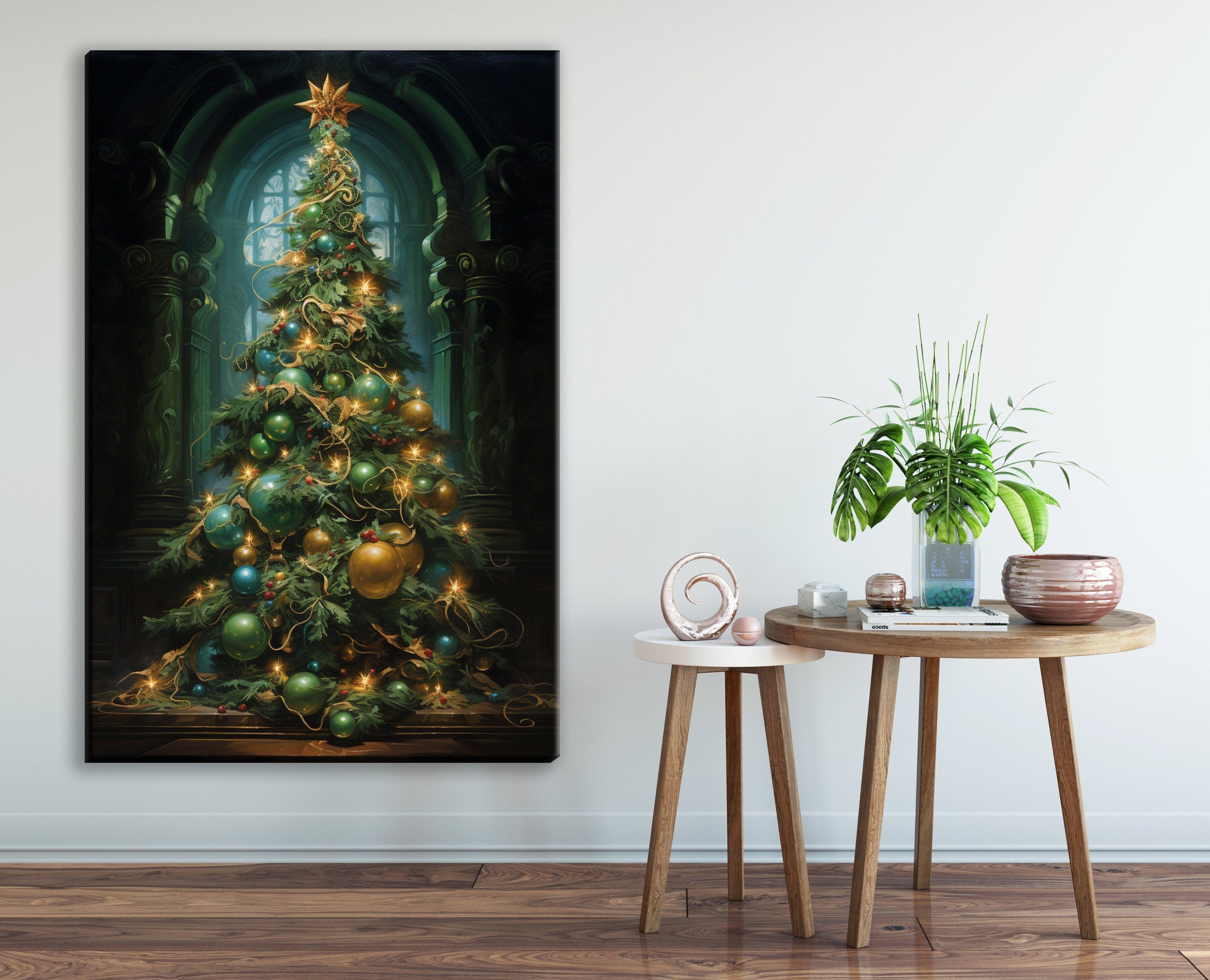 Victorian Christmas Tree Art – Elegant Holiday Artwork on Gallery Wrapped Canvas