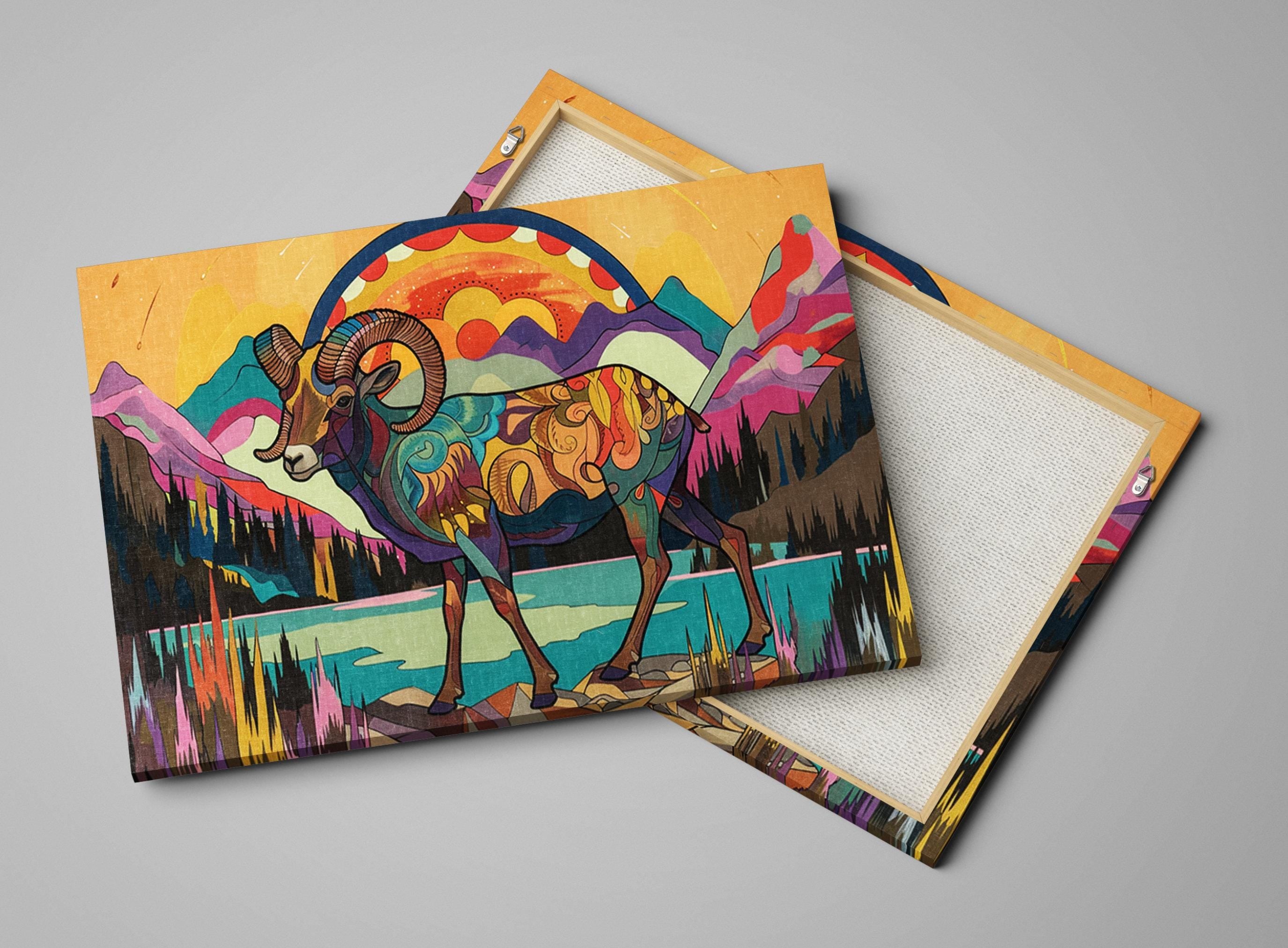 Bighorn Sheep Print - Colorful Ram Canvas Art | Gallery Wrapped, Large Wildlife Wall Decor