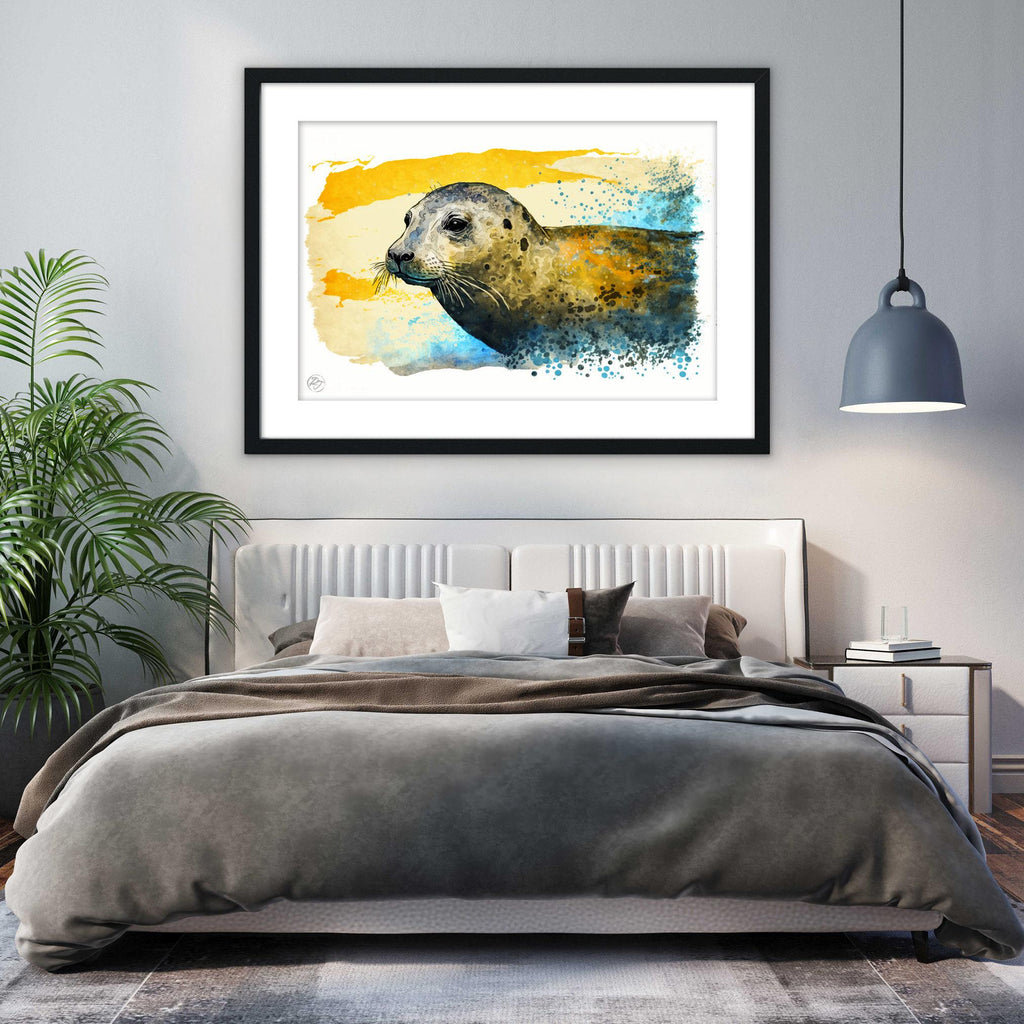 Coastal Guardian: Watercolor Seal Wall Art Print, Giclee Print on Canvas, Artist Paper, Watercolor Paper, Available in Extra Large Sizes