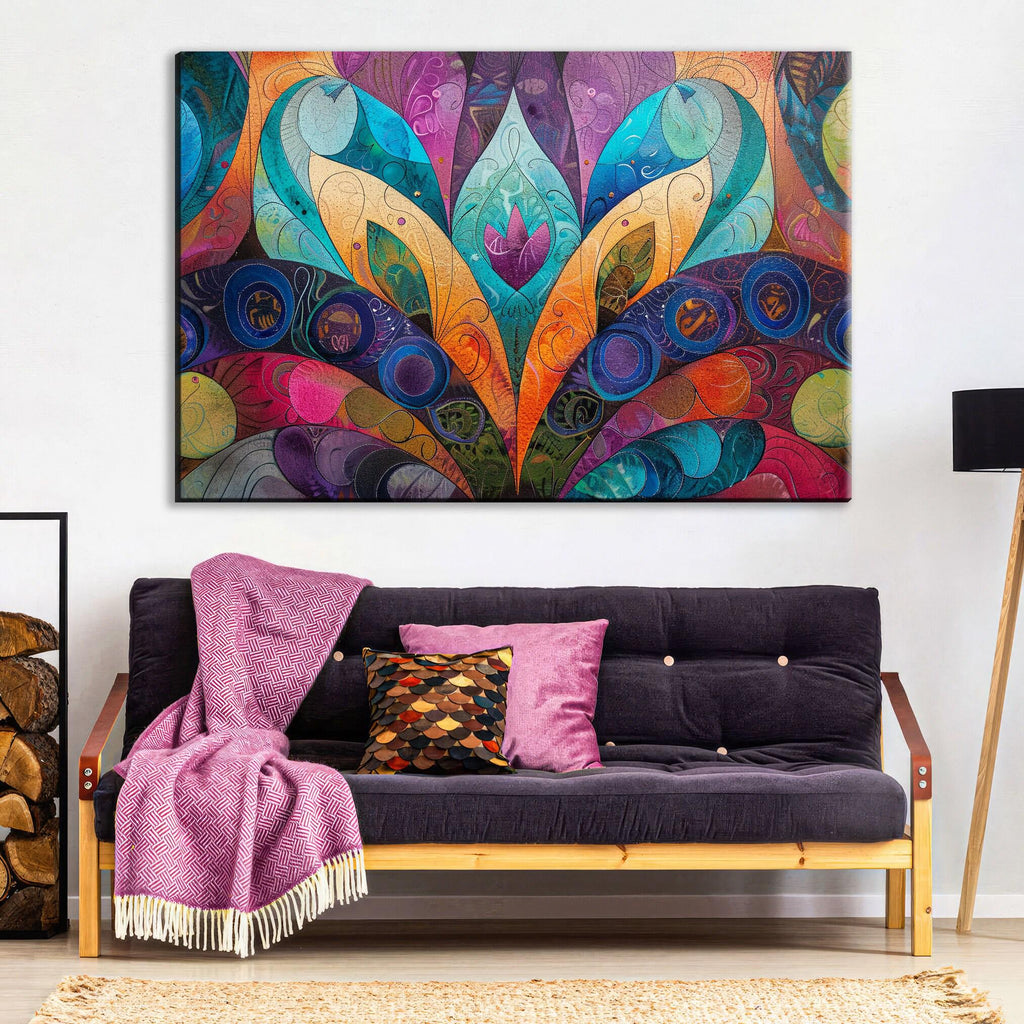 Bohemian Wall Art - Boho Flower Canvas on Gallery Wrapped Canvas | Large Vibrant Print