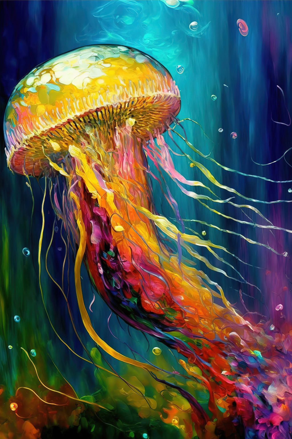 Jellyfish Canvas Art – Vibrant Sea Life Painting on Gallery Ready Wooden Frame