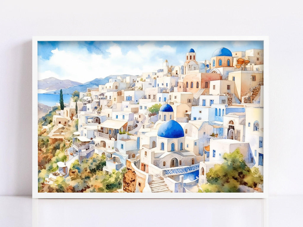 Mediterranean Dream: Santorini Greece Seascape Print, Giclee Print on Canvas, Artist Paper, Watercolor Paper, Available in Extra Large Sizes