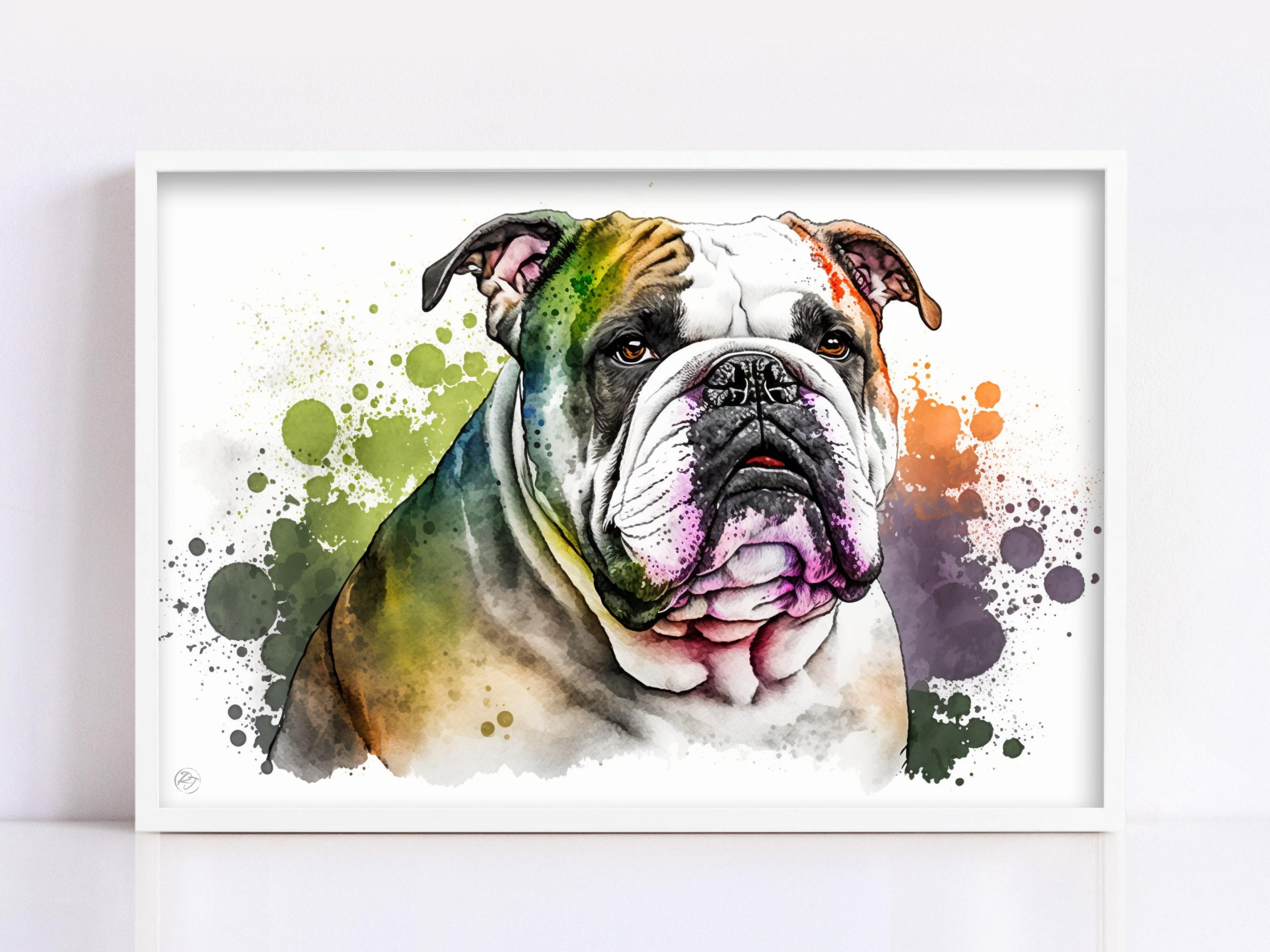 Charming Bulldog Portrait: Watercolor Wall Art Print, Giclee Print on Canvas, Artist Paper, Watercolor Paper, Available in Extra Large Sizes