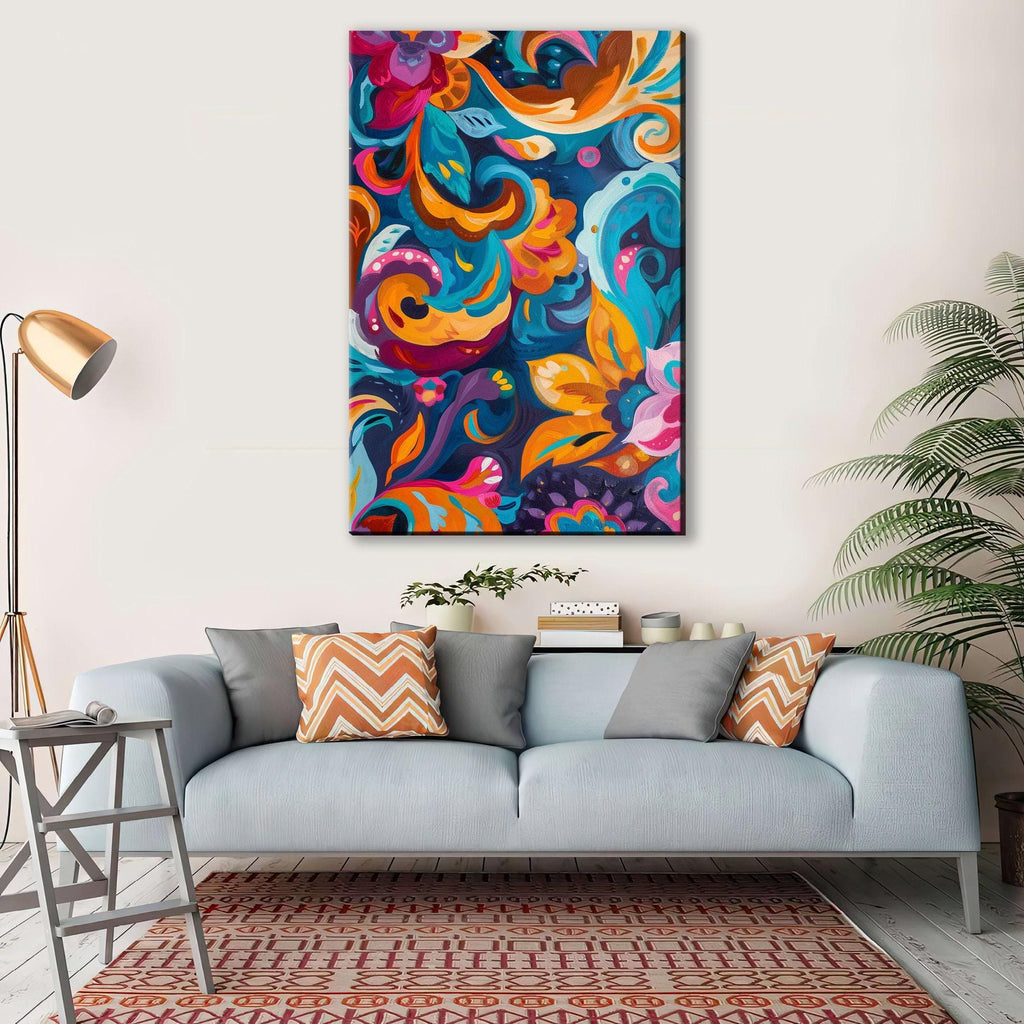 Boho Flower Painting - Colorful Wall Art on Extra Large Gallery Wrapped Canvas
