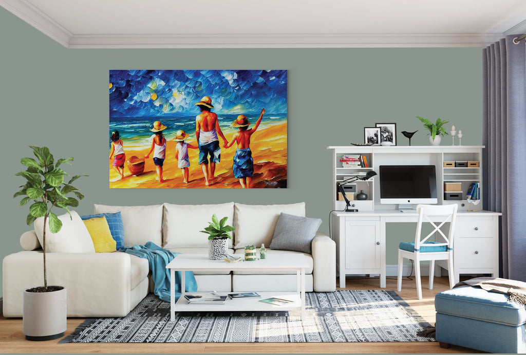 Kids Beach Canvas Print - Vibrant Colorful Canvas Art with Wooden Frame