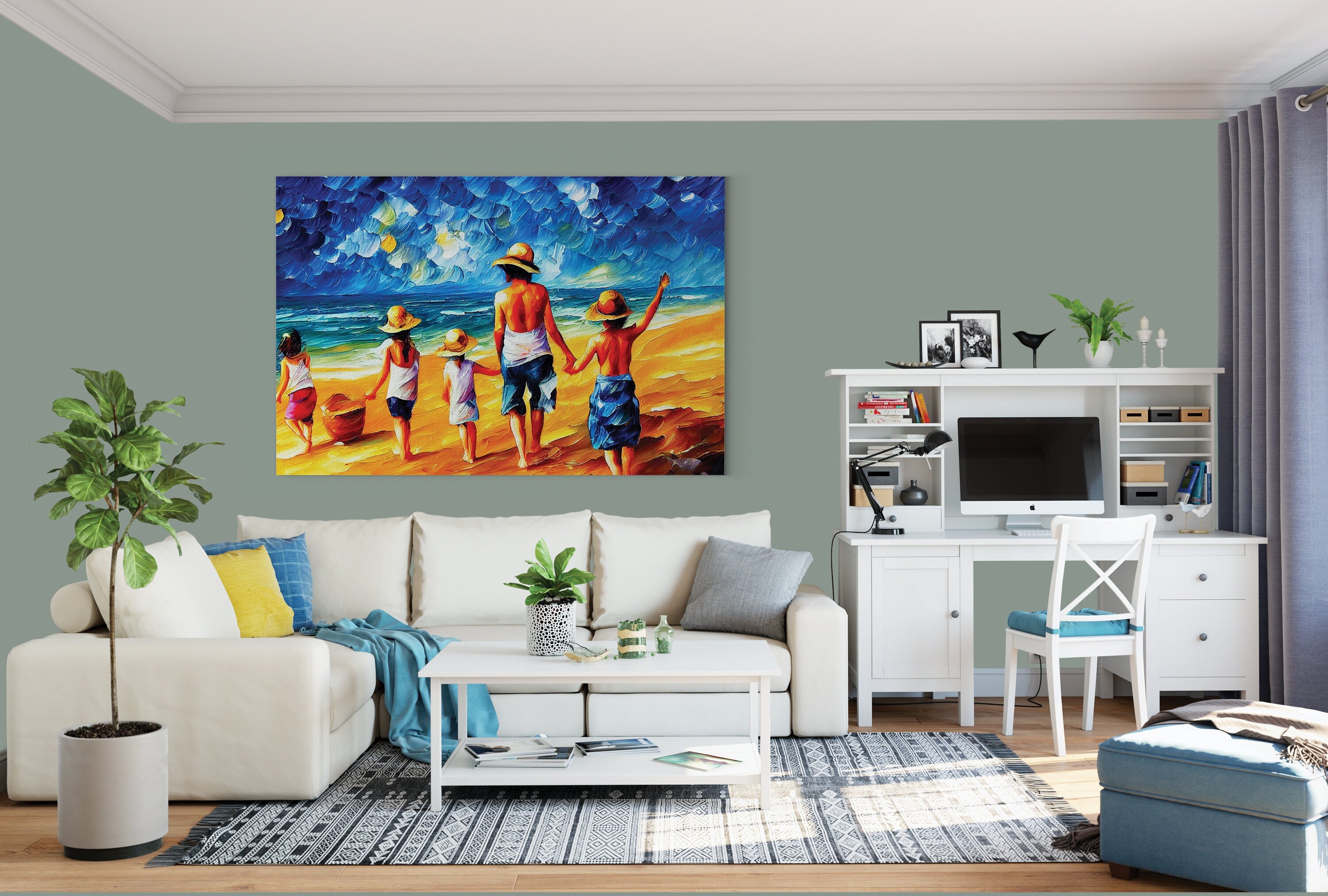 Kids Beach Canvas Print - Vibrant Colorful Canvas Art with Wooden Frame