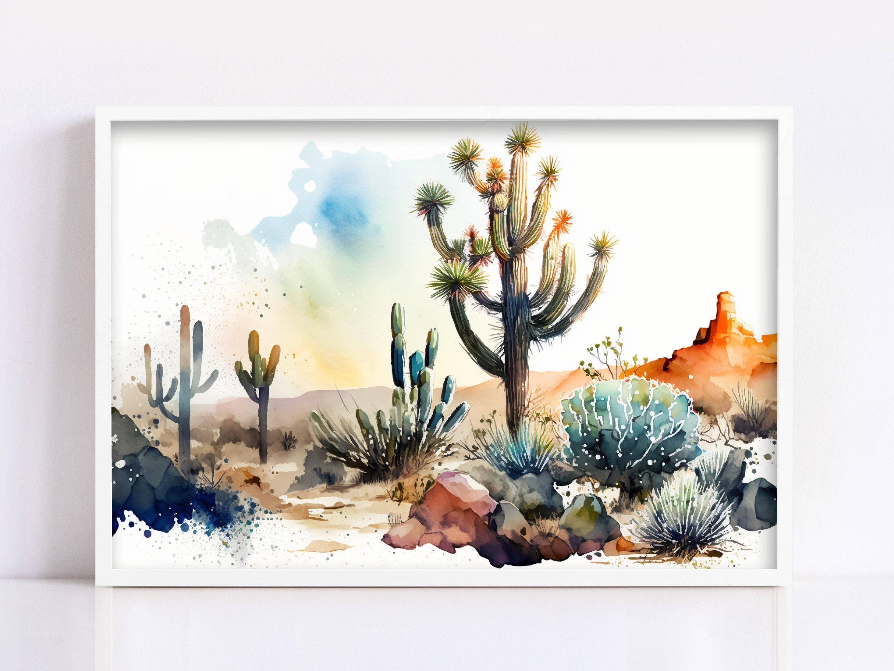 Serenity in the Sands: Watercolor Desert Painting, Giclee Print on Canvas, Artist Paper, Watercolor Paper, Available in Extra Large Sizes