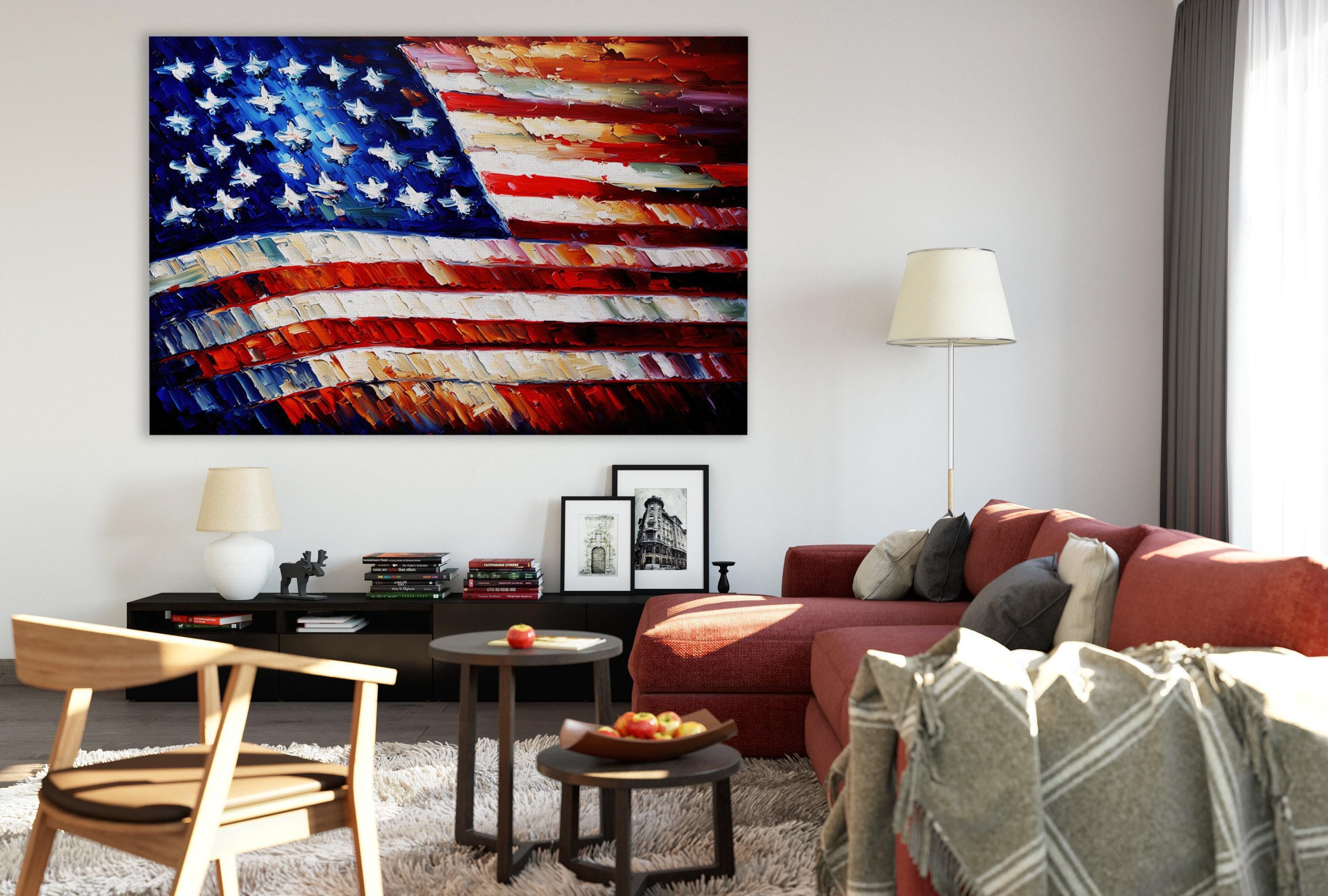 American Flag Canvas | Patriotic Wall Art - Red White Blue Artwork, Fade Resistant Print