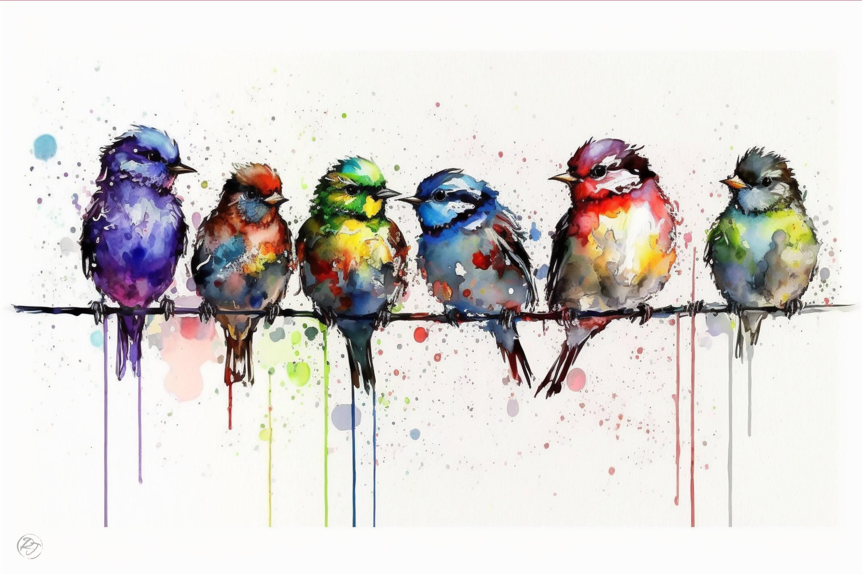 Nature's Chorus: Birds Watercolor Wall Decor Print, Giclee Print on Canvas, Artist Paper, Watercolor Paper, Available in Extra Large Sizes