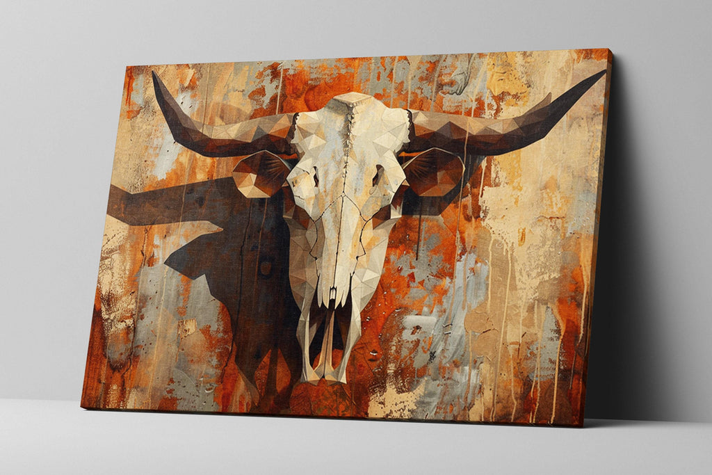 Texas Cow Skull Art – Large Gallery Wrapped Canvas | Rustic Western Wall Decor