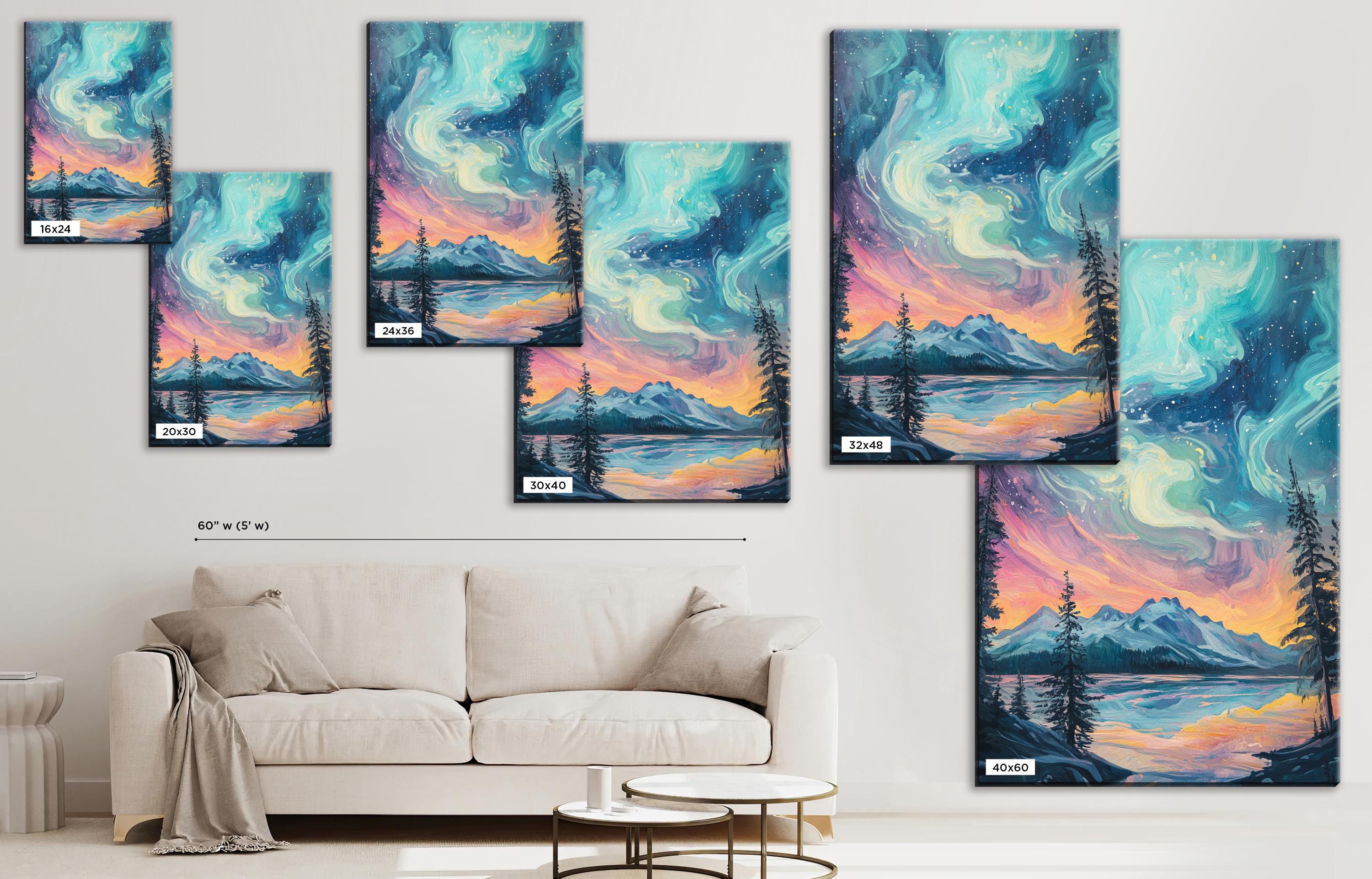 a living room with a couch and a painting on the wall