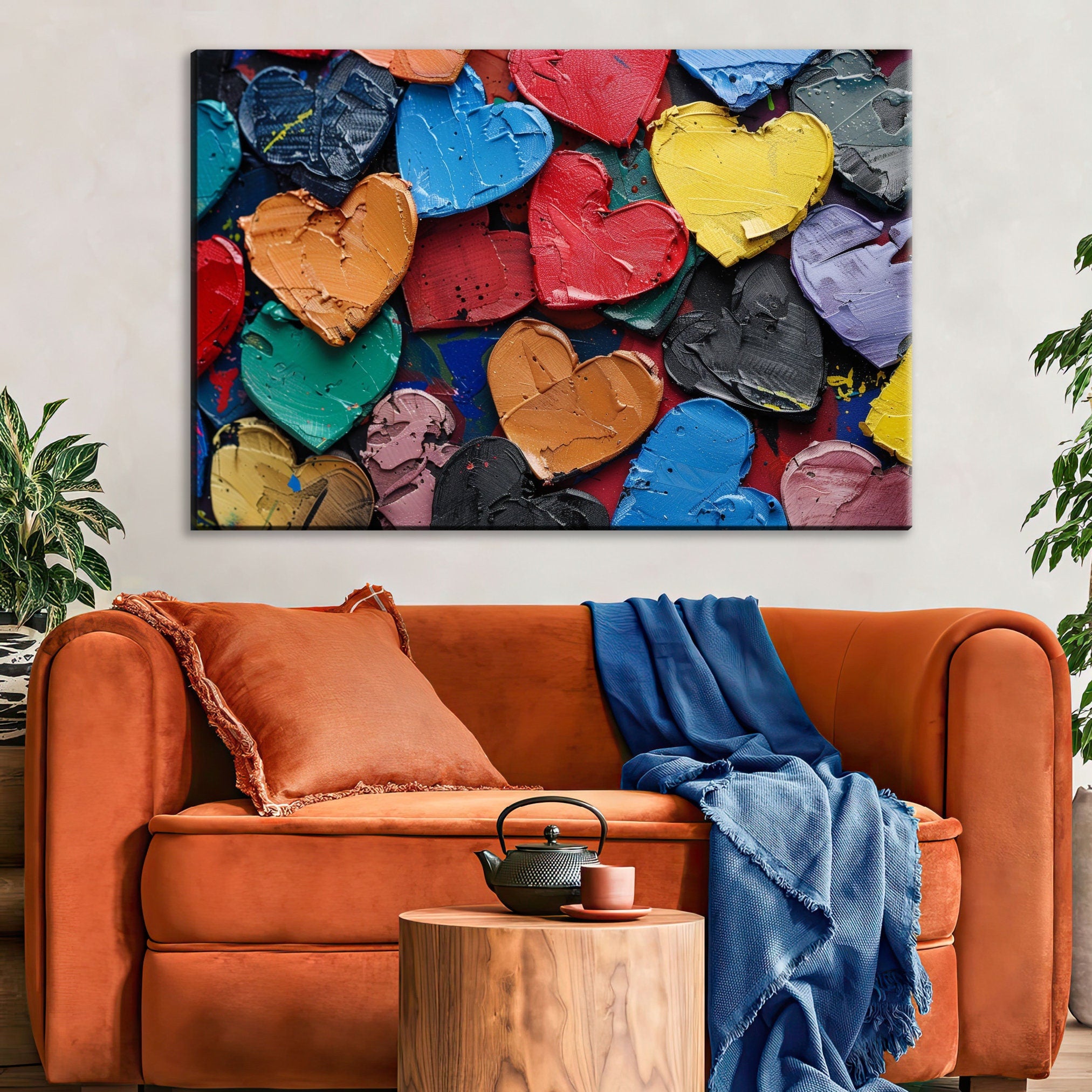 Painted Hearts Wall Art – Large Canvas Prints | Vibrant Love Painting on Gallery Wrapped Canvas