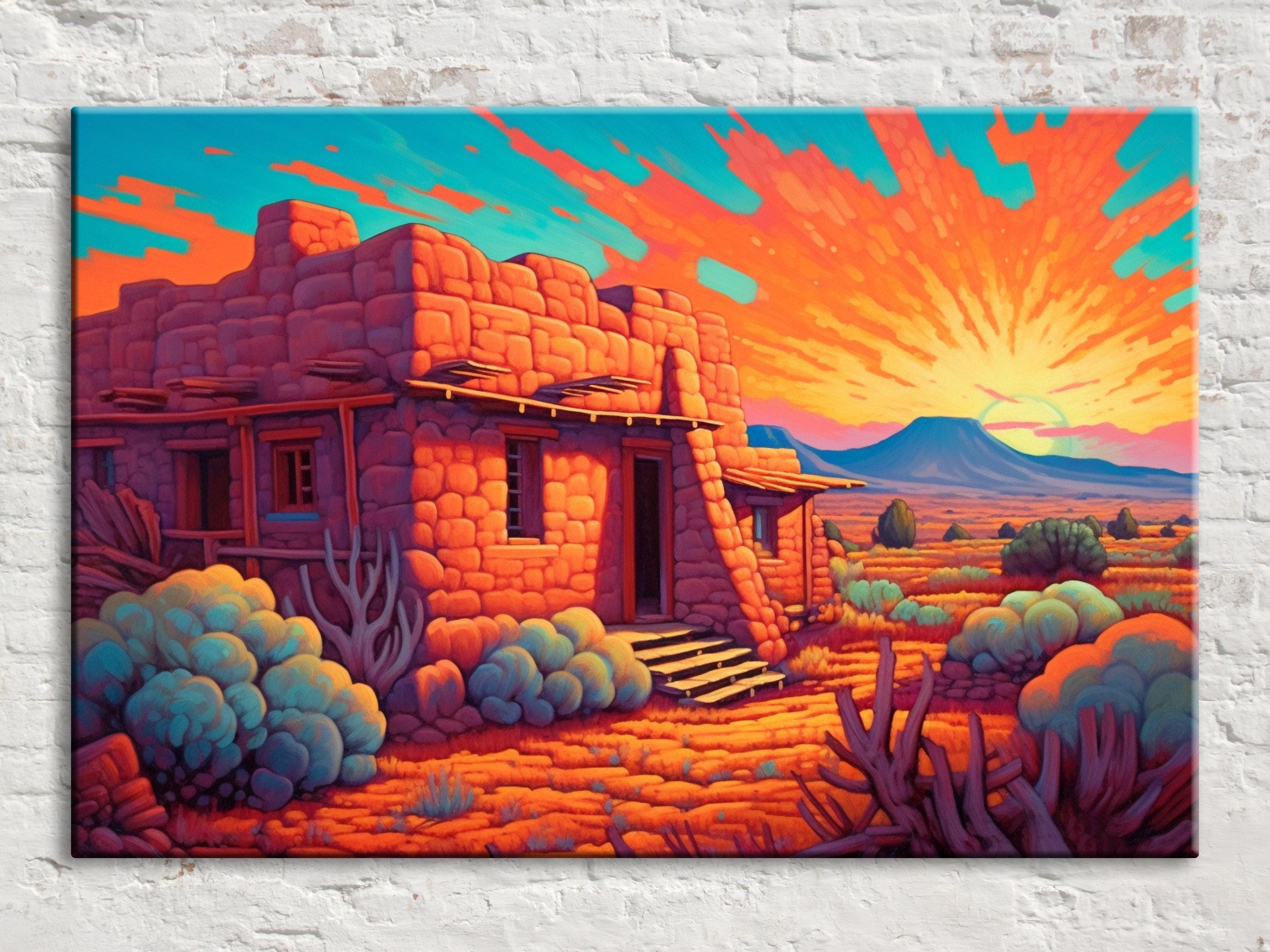 Spanish Adobe Canvas - Gallery Wrapped Large Southwest Landscape Wall Art, Ready to Hang
