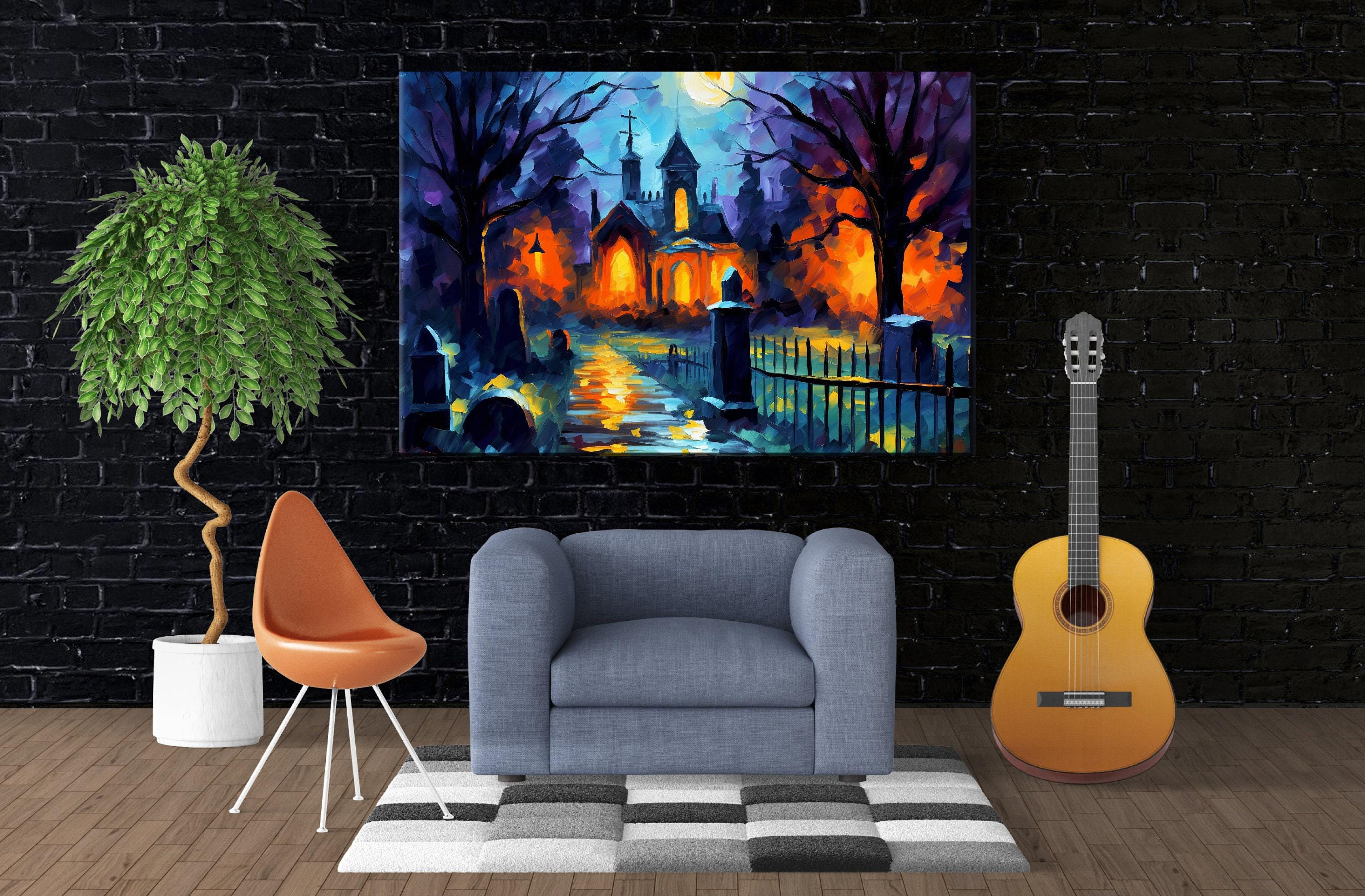 Halloween Wall Art - Spooky Graveyard Large Canvas Print | Gallery Wrapped Artist Canvas