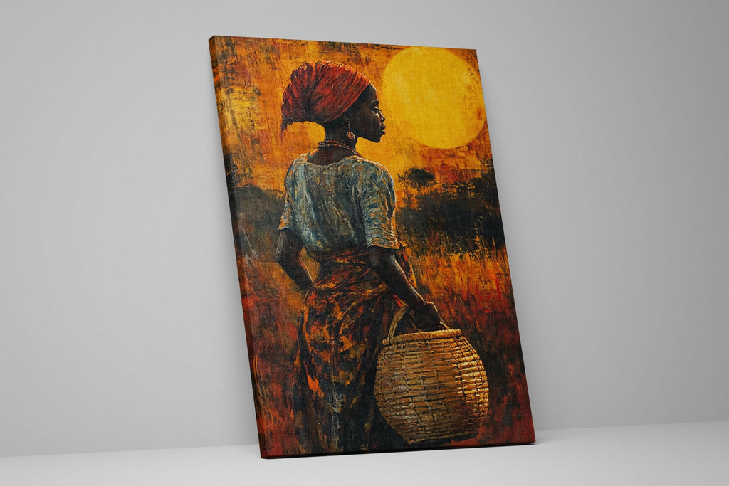 a painting of a woman carrying a basket