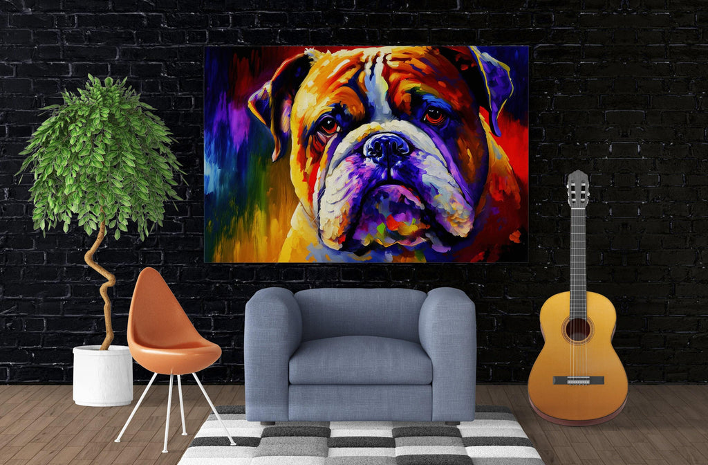 English Bulldog Art – Vibrant Bulldog Canvas Print | Gallery Ready Dog Painting