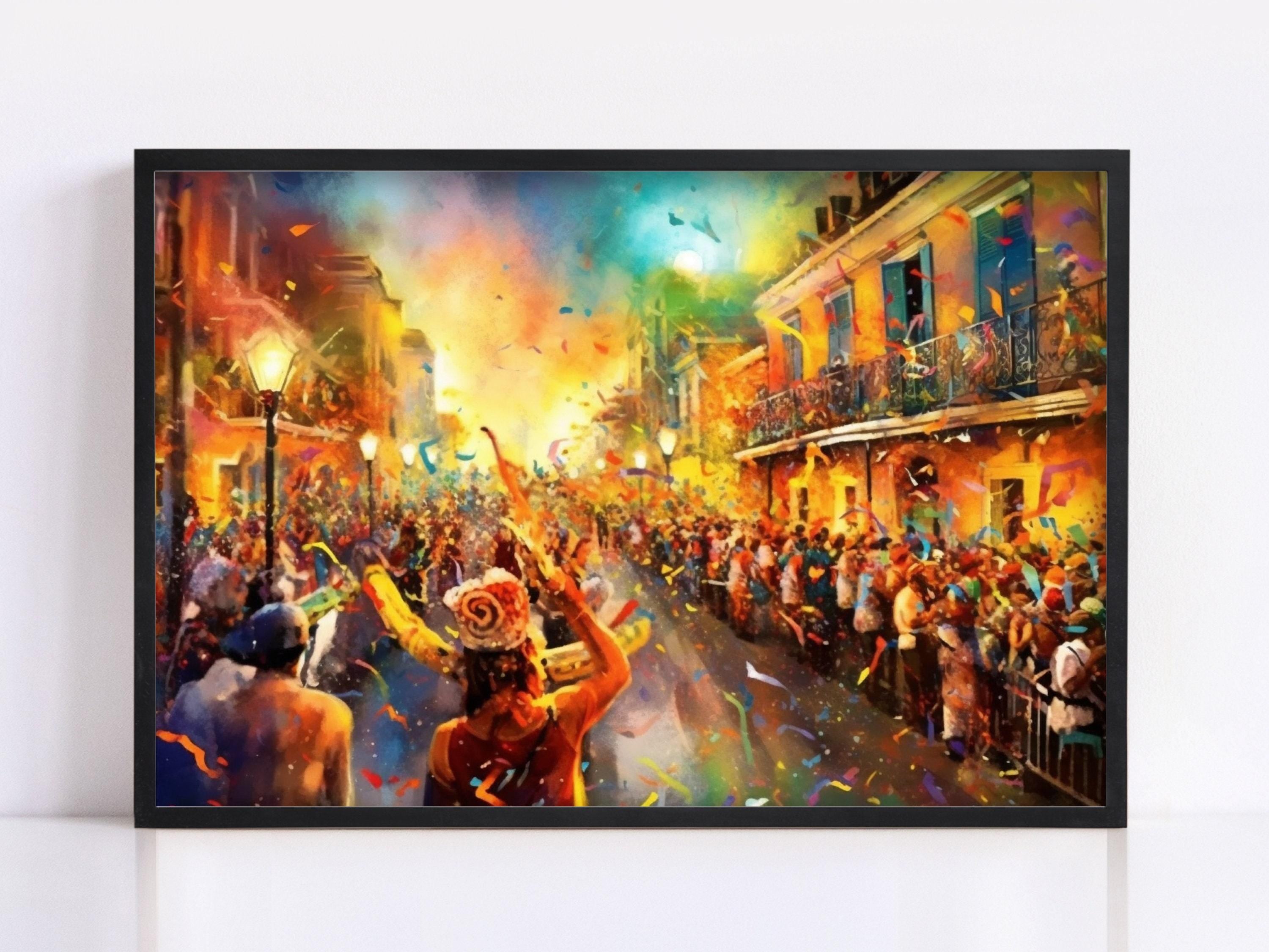 Joyful Mardi Gras Carnival Watercolor Art Print - Giclee Print on Canvas, Artist Paper, Watercolor Paper, Available in Extra Large Sizes