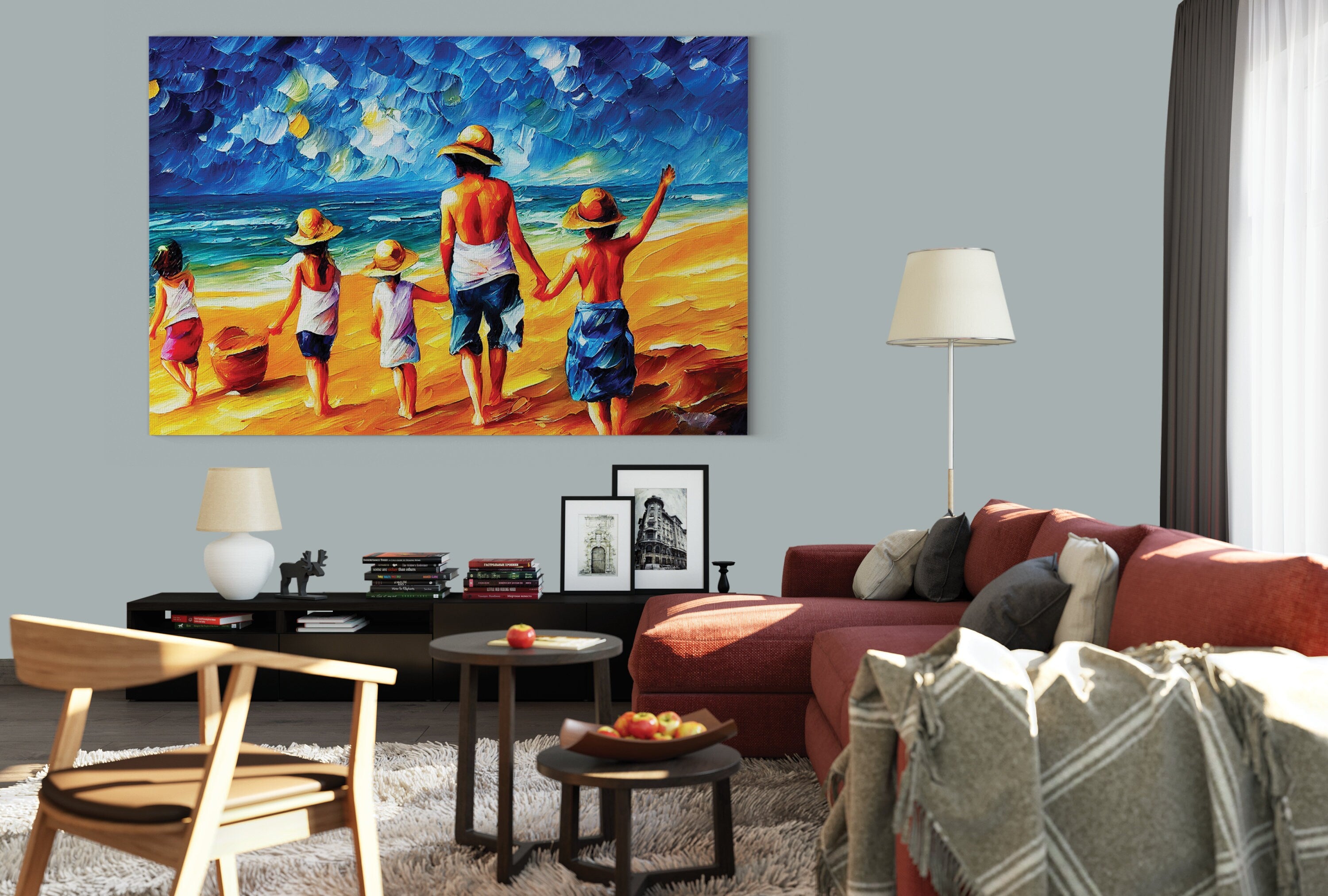 Kids Beach Canvas Print - Vibrant Colorful Canvas Art with Wooden Frame