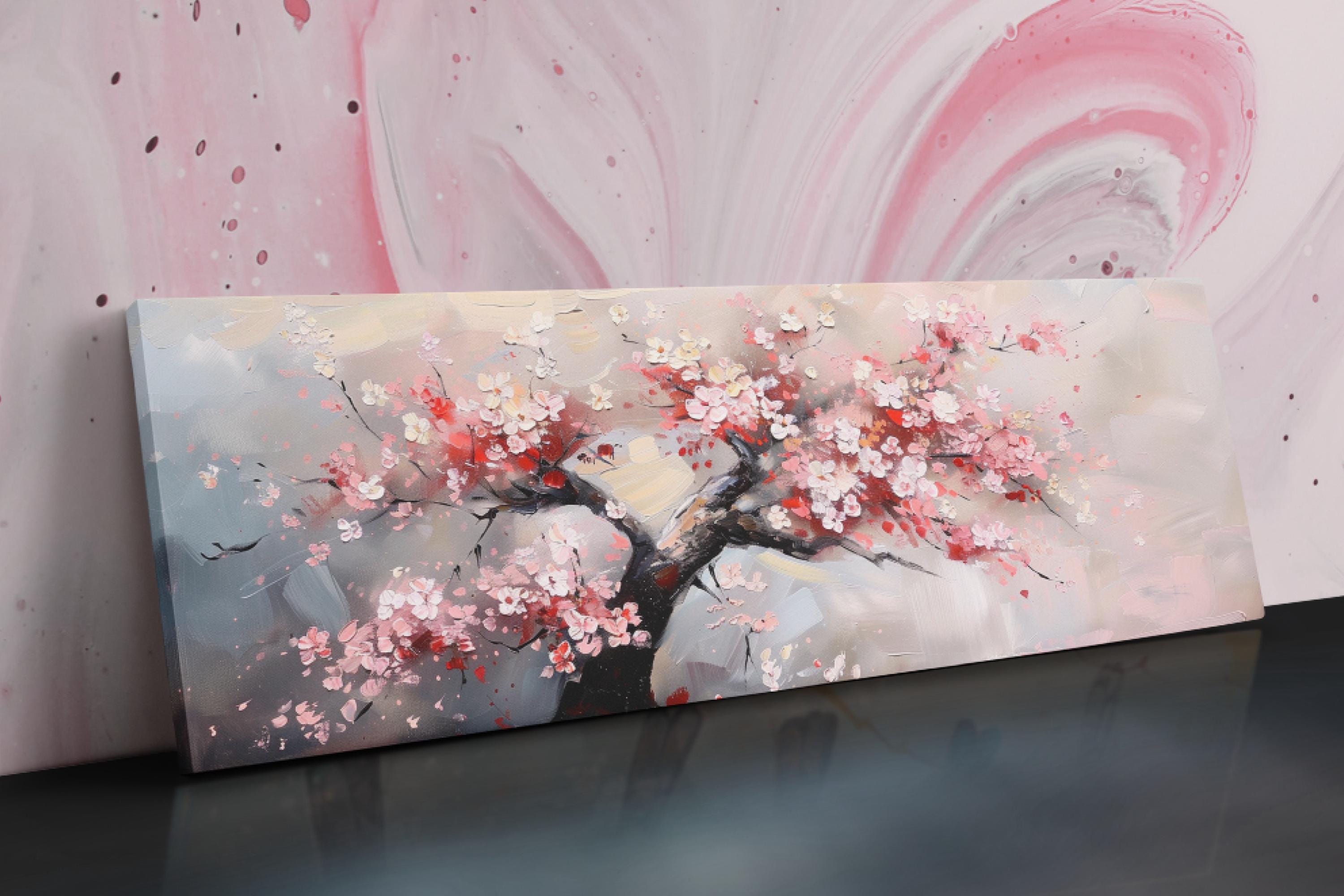 a painting of a tree with pink flowers