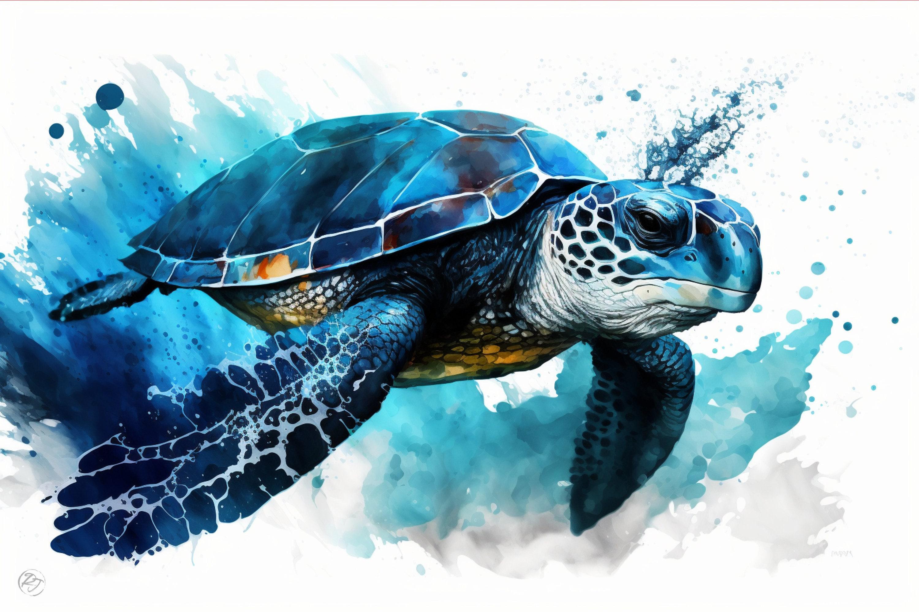 Ocean's Guardian: Watercolor Sea Turtle Wall Art, Giclee Print on Canvas, Artist Paper, Watercolor Paper, Available in Extra Large Sizes