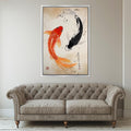 a living room with a couch and a painting on the wall