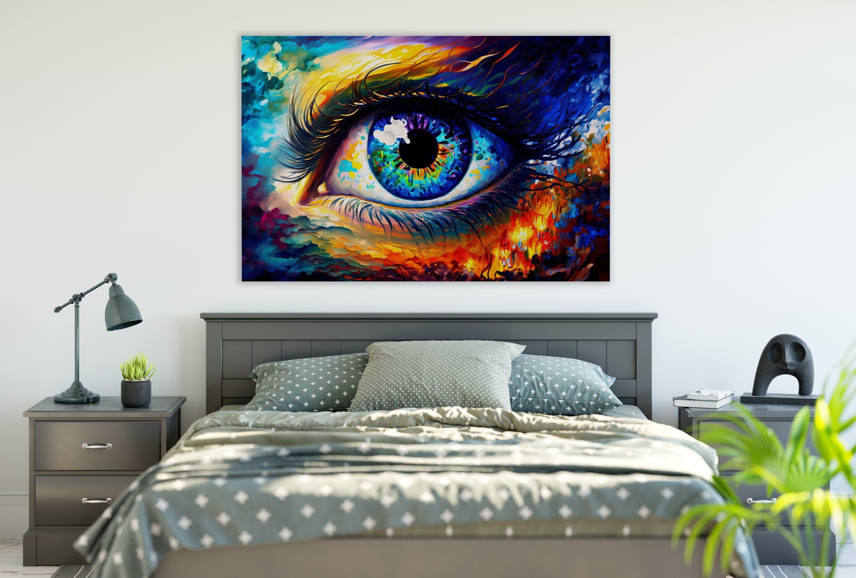 Colorful Eye Canvas – Vivid Psychedelic Eye Wall Art with Wooden Frame